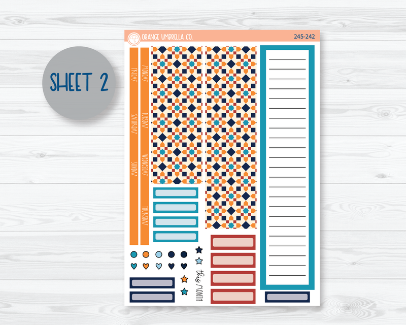 CLEARANCE | A5 EC Dashboard Monthly Planner Kit Stickers | Moroccan Courtyard 245-241