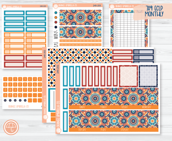 CLEARANCE | 7x9 ECLP Monthly Planner Kit Stickers | Moroccan Courtyard 245-251