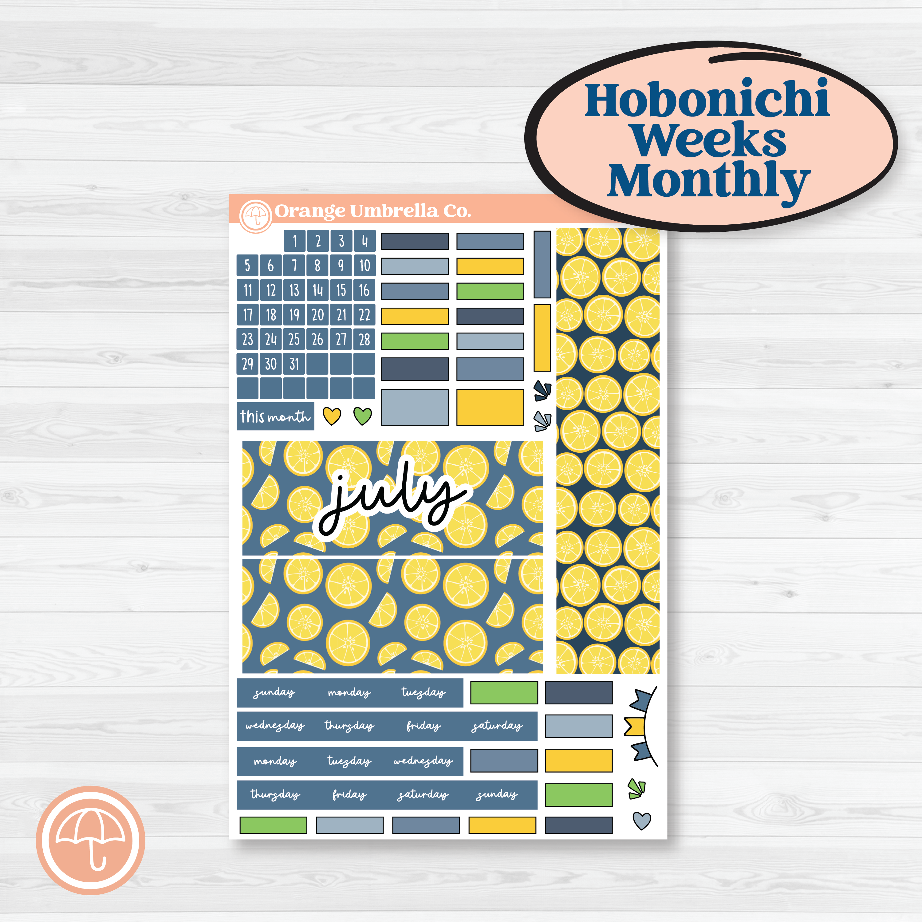 CLEARANCE | Summer Lemon Kit | Hobonichi Weeks Monthly Planner Kit Stickers | Lemon Me Know | KIT-393-Z