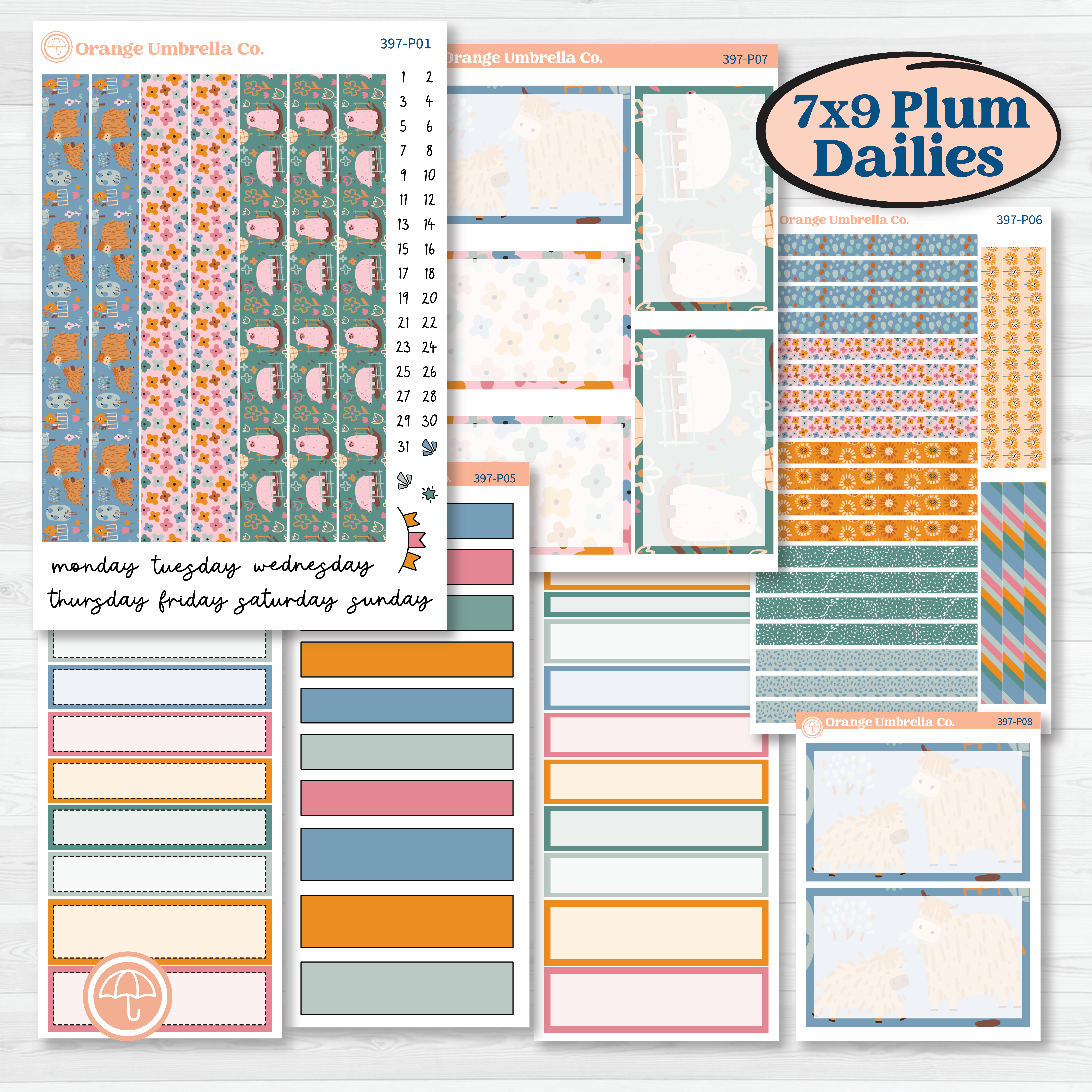 CLEARANCE | Cow Farm Kit | 7x9 Plum Daily Planner Kit Stickers | Legen-dairy | KIT-397-P