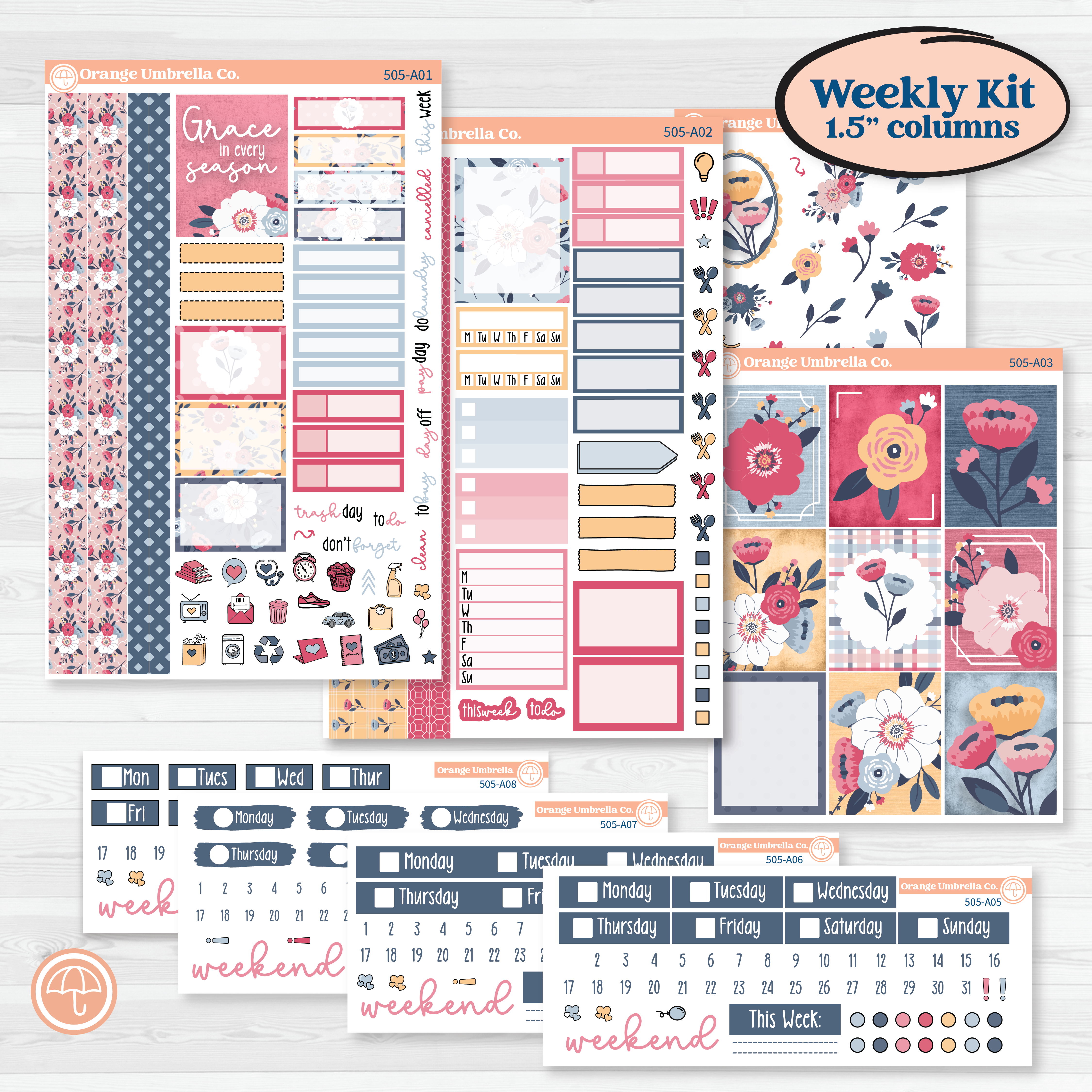 Cheerful Floral Kit | Weekly Sticker Kit for Vertical Planners like Erin Condren | Beatriz | KIT-505-A
