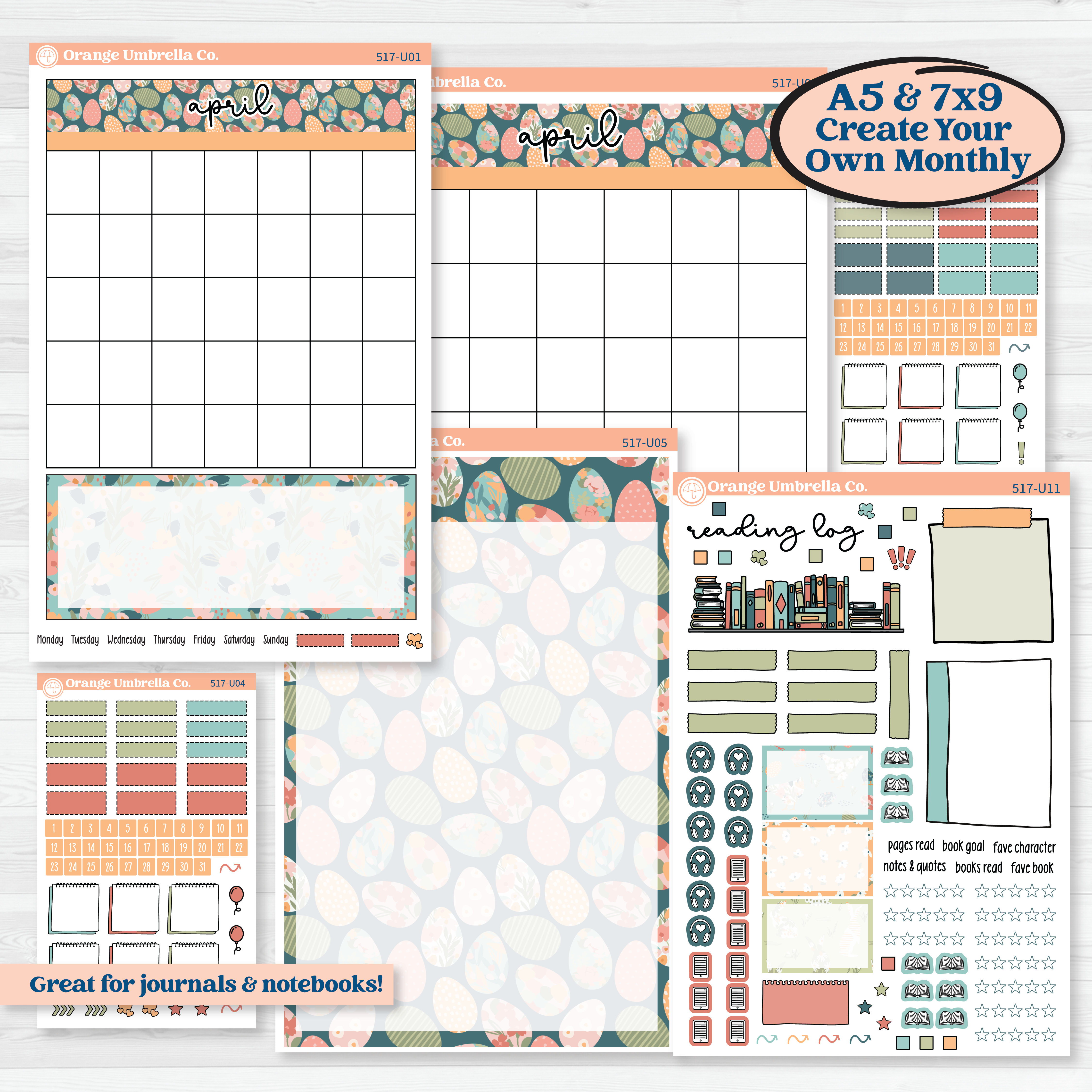 Easter Spring Kit | A5 or 7x9 Create Your Own Monthly Dashboard Universal | Monthly & Reading Log Stickers | Easter Basket | KIT-517-U