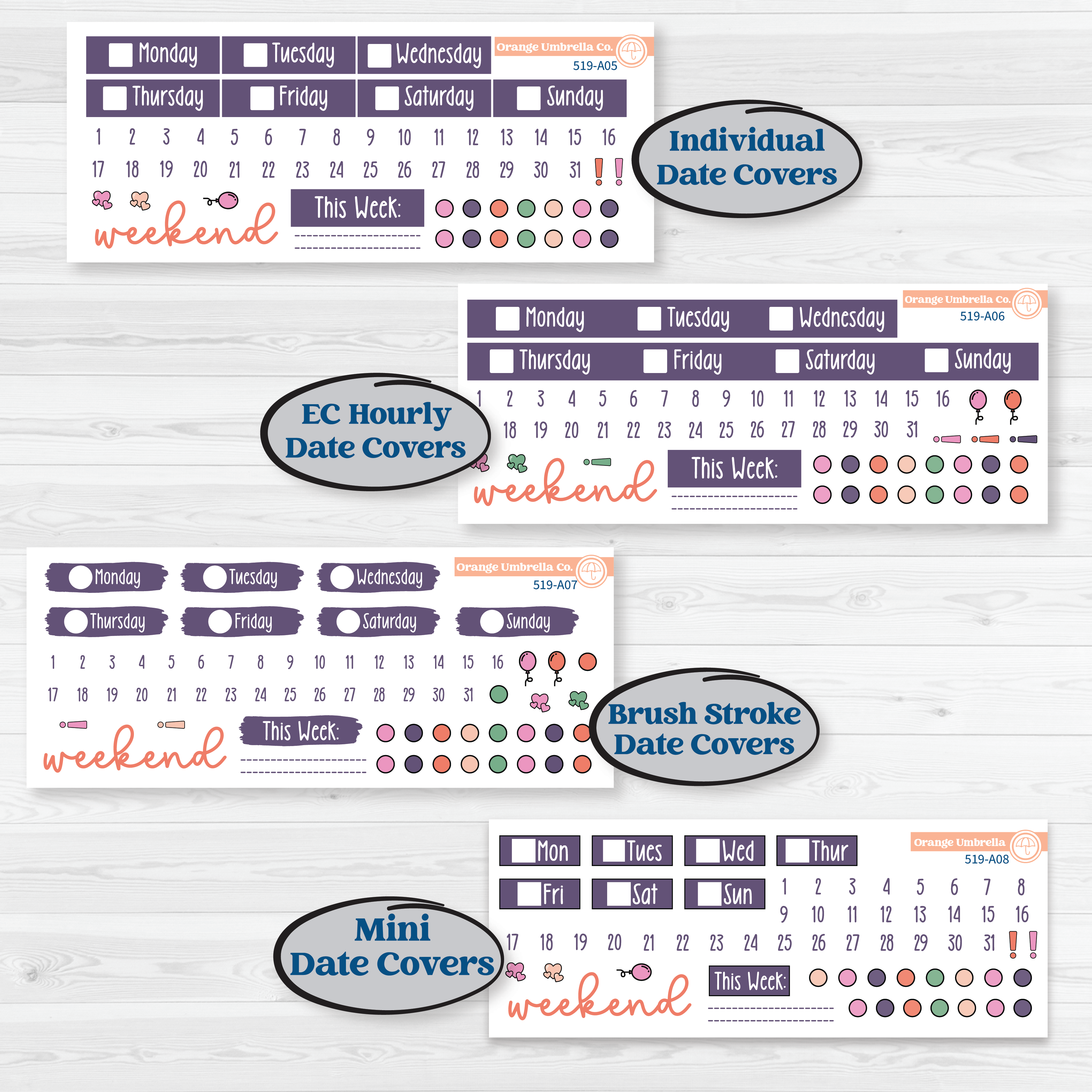 Bright Florals | Weekly Sticker Kit for Vertical Planners like Erin Condren | Bitty Blooms | KIT-519-A