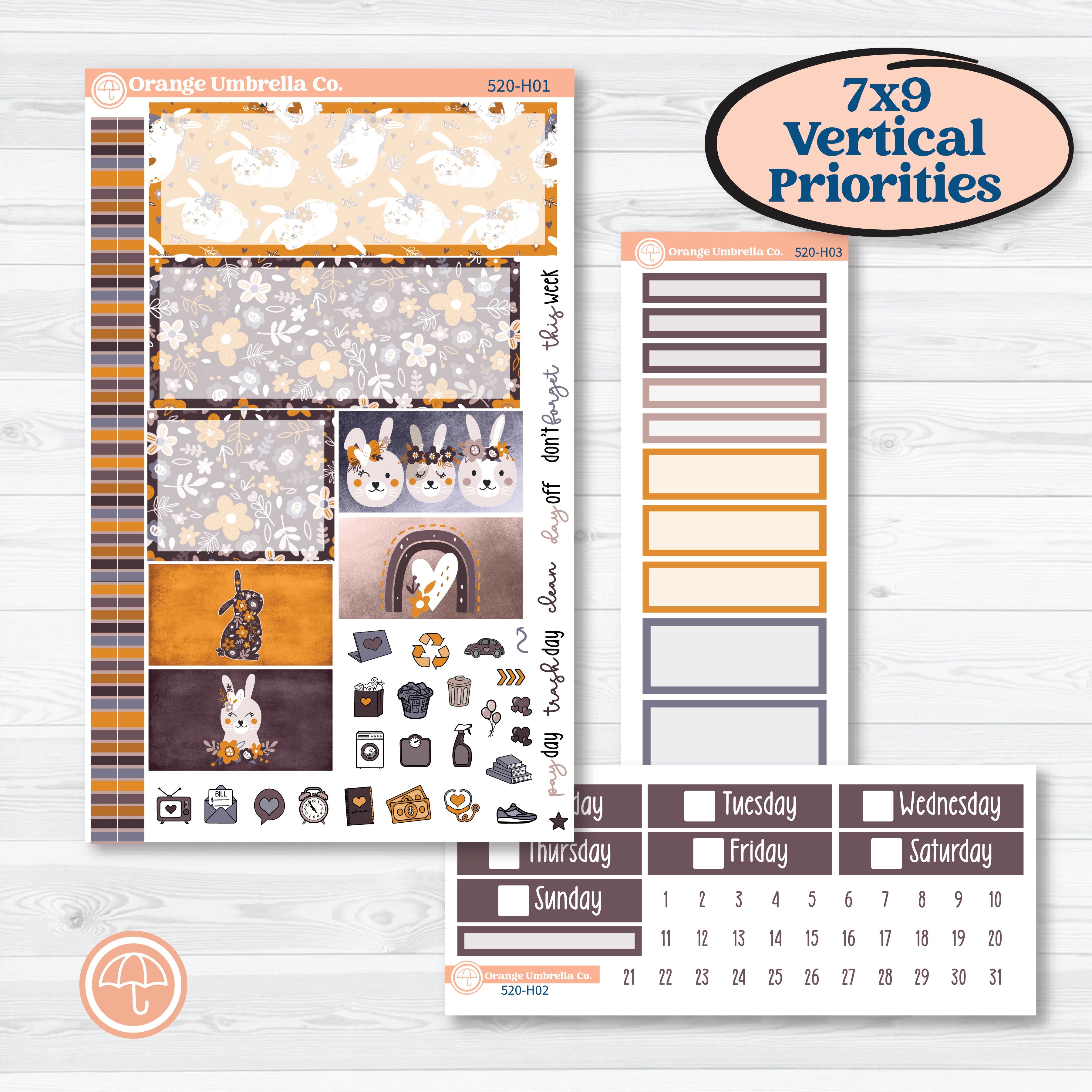 Playful Easter Bunnies | Plum Vertical Priorities 7x9 Planner Kit Stickers | Bunny Hop | KIT-520-H