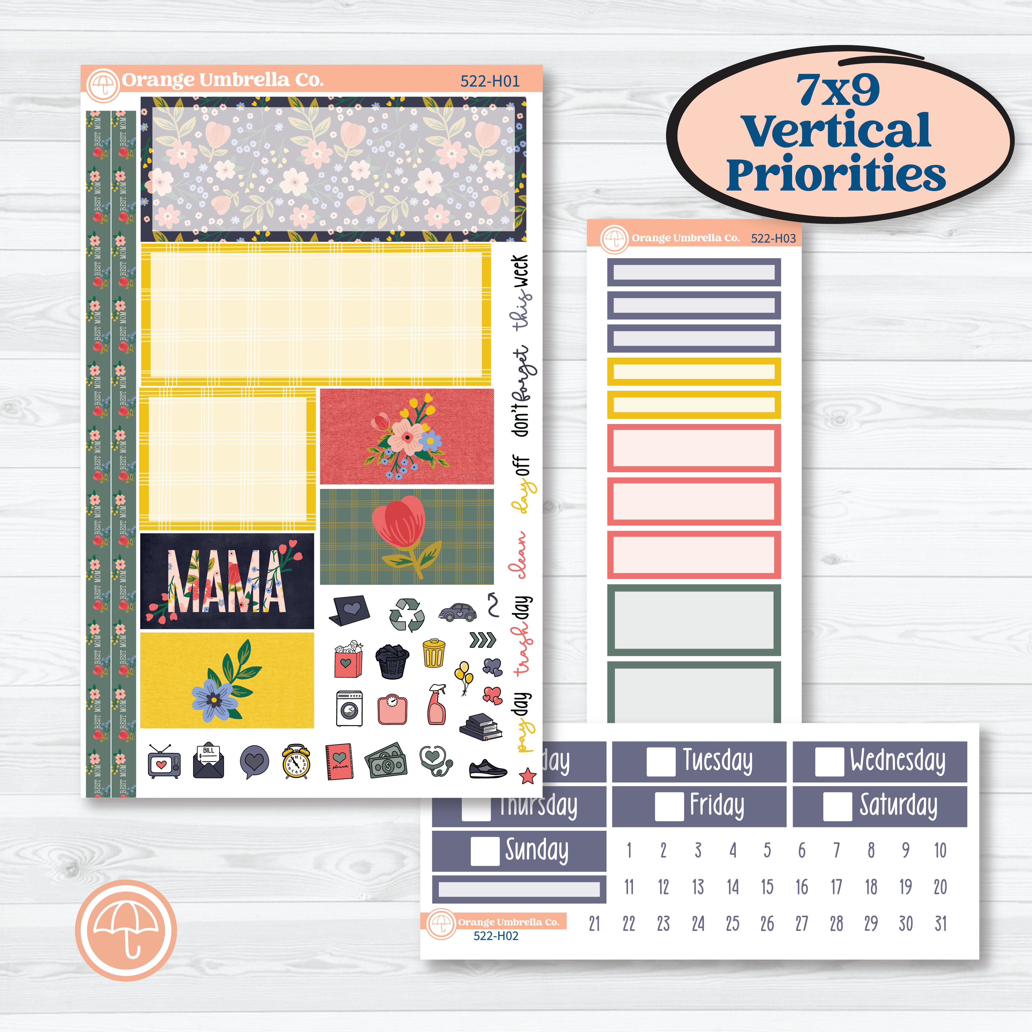 Mother’s Day | Plum Vertical Priorities 7x9 Planner Kit Stickers | Best Mom | KIT-522-H