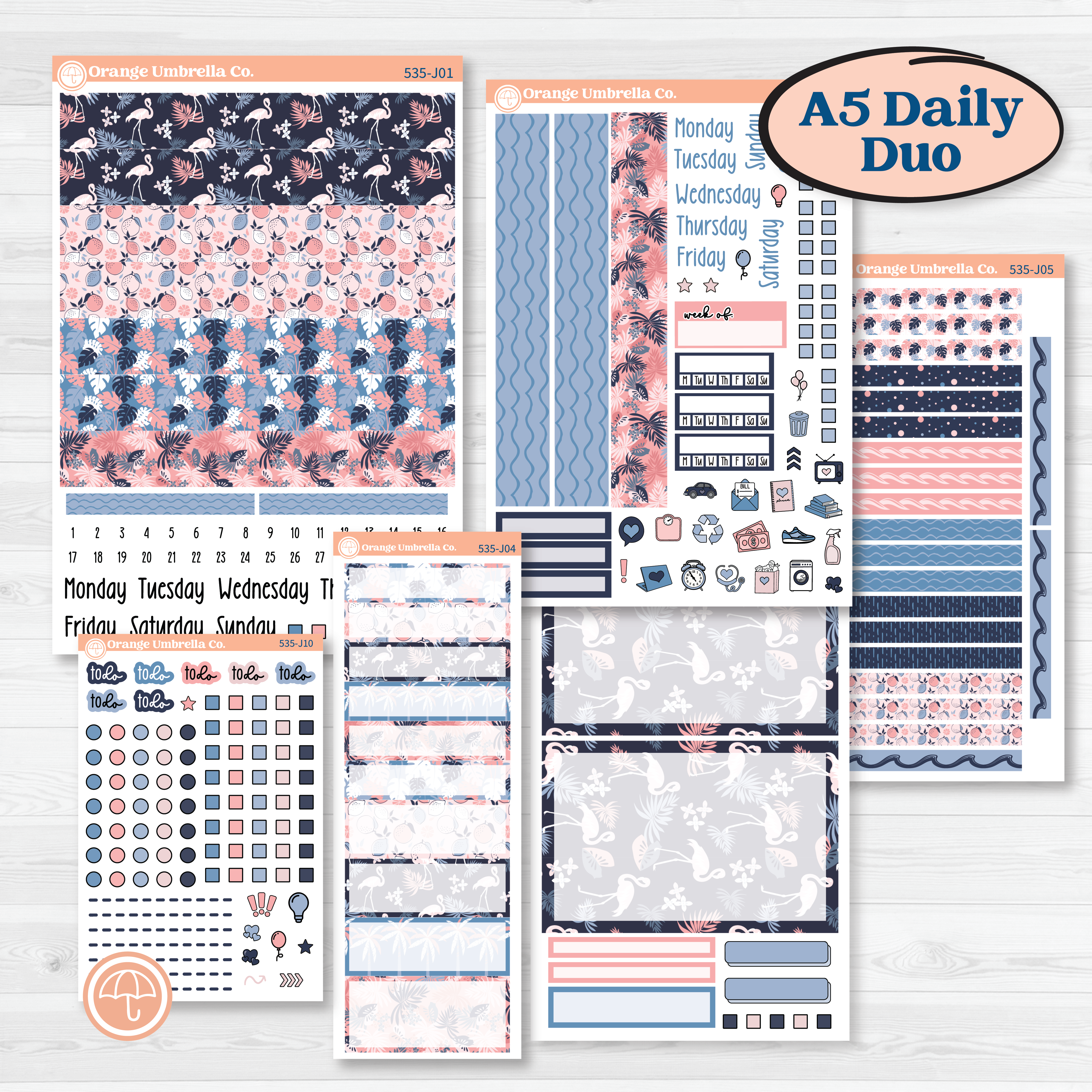 Tropical Flamingo | A5 Daily Duo Planner Kit Stickers | Island Time | KIT-535-J
