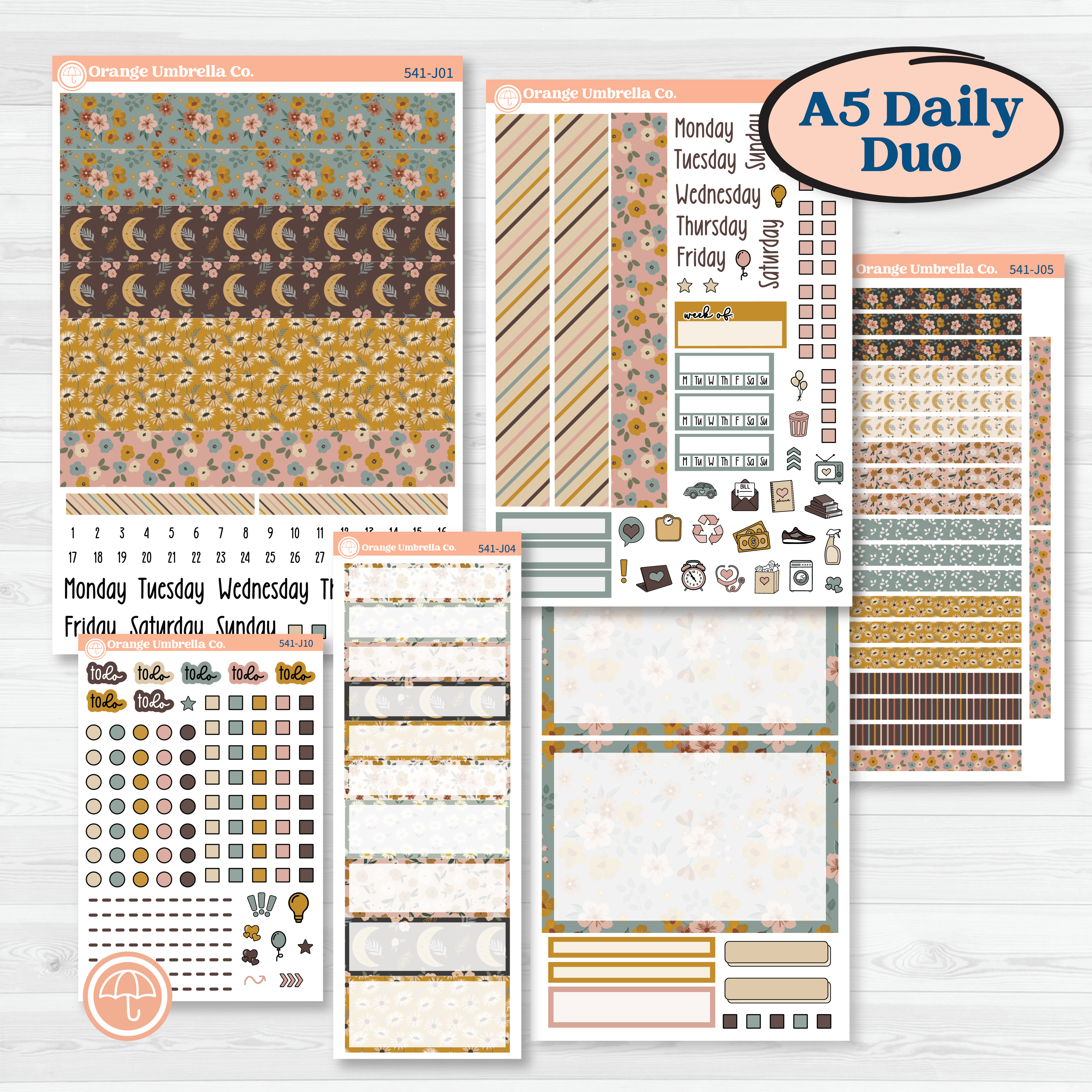Boho Floral Planner Kit | A5 Daily Duo Planner Kit Stickers | Living Is Easy | KIT-541-J