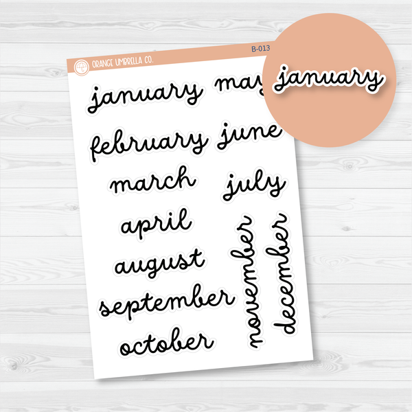 Month Name Planner Stickers - A5 Erin Condren, Hobonichi Weeks, & 8.5 Plum Monthly | F16 Script | B-013-B