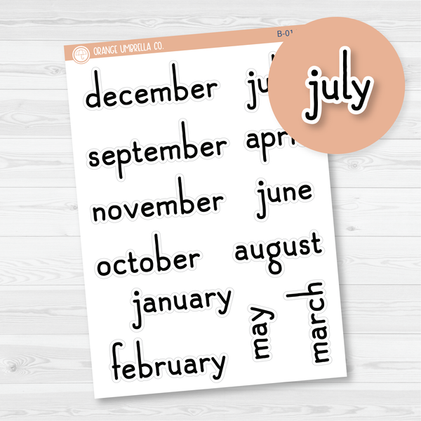 Month Name Planner Stickers - A5 EC/8.5x11 Plum Monthly/Hobinichi Cousin | F16 Print | B-014-B