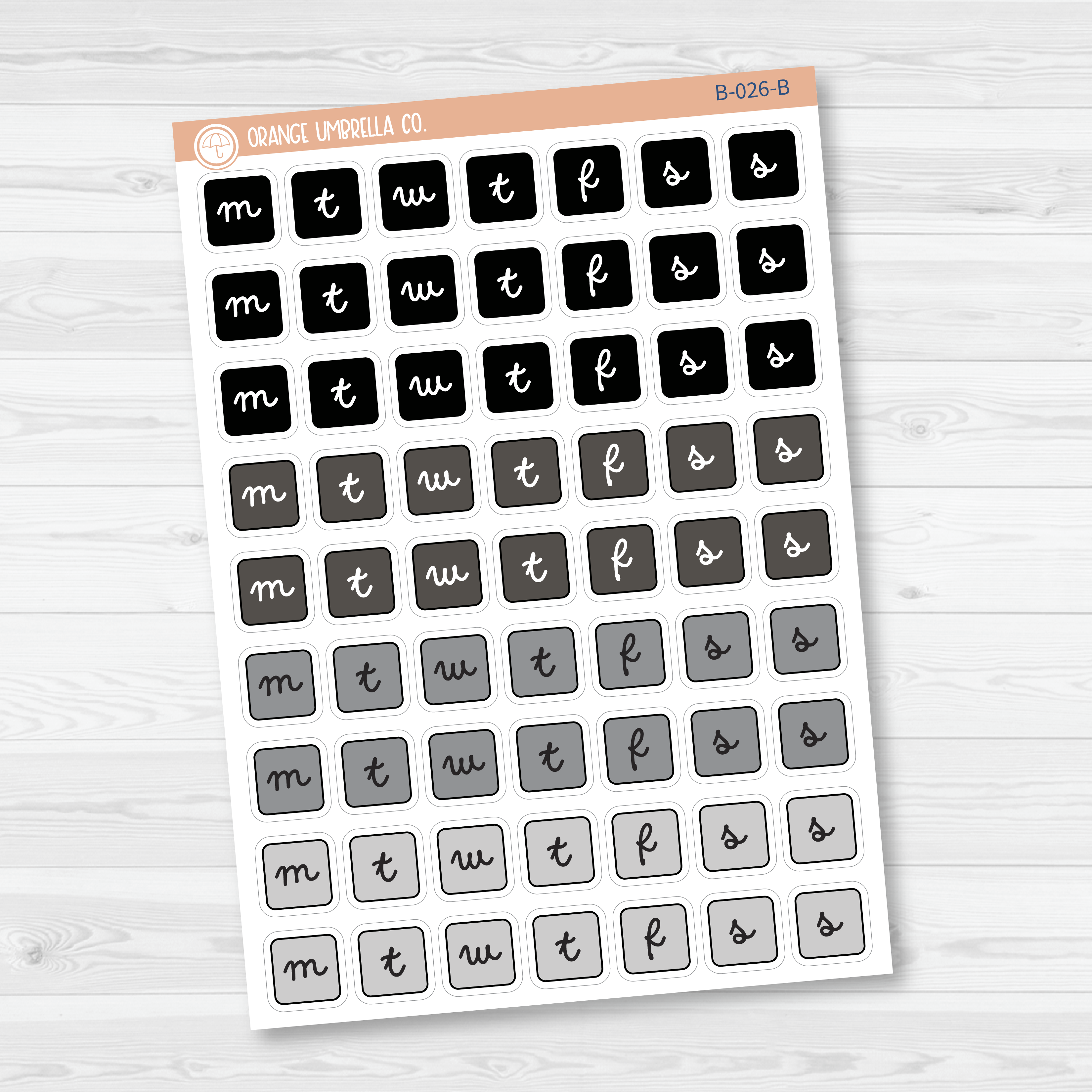 CLEARANCE | Weekday Letter Cover Planner Stickers | Square F16 Script | B-026
