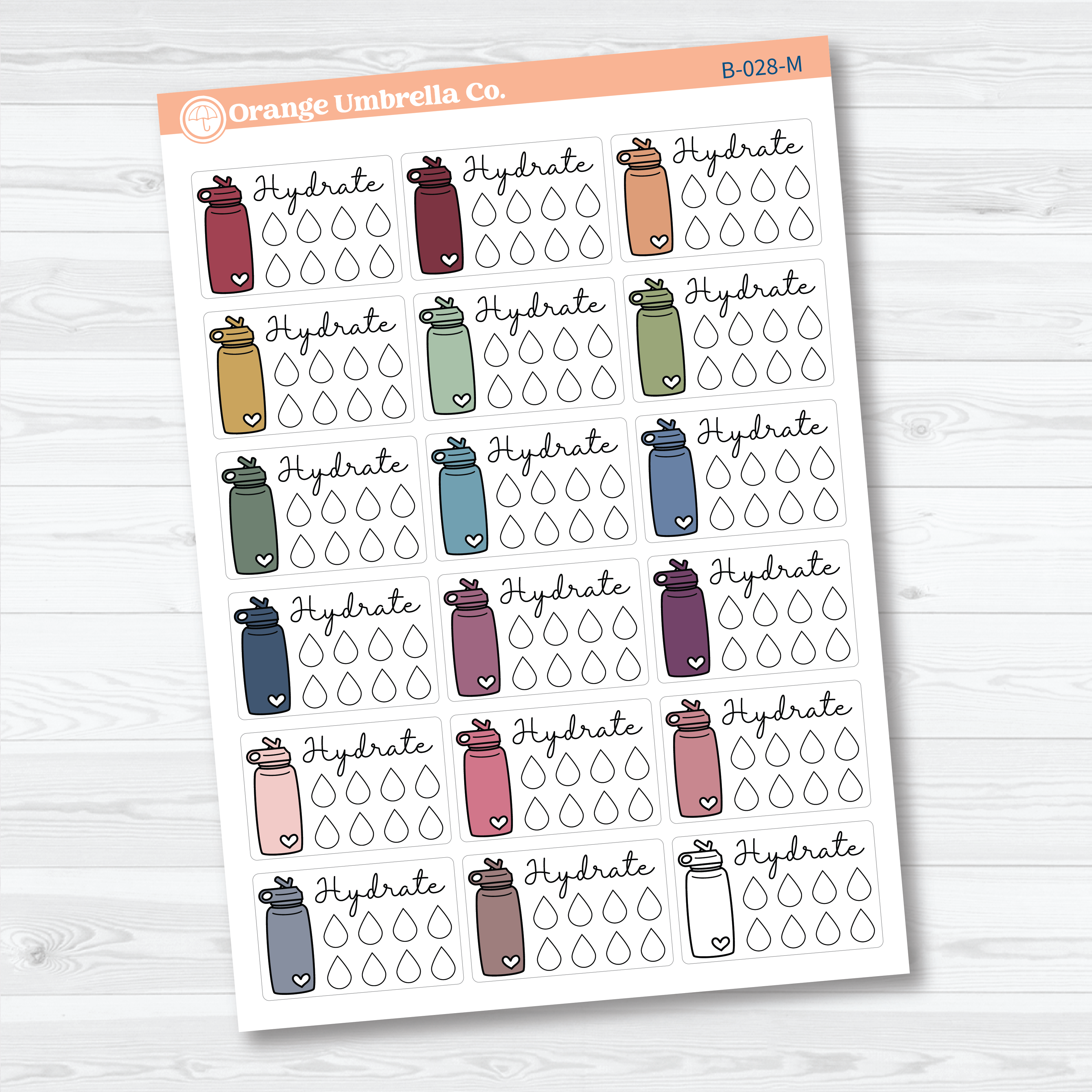 Hydrate/Water - Half Box Tracker Planner Stickers | B-028