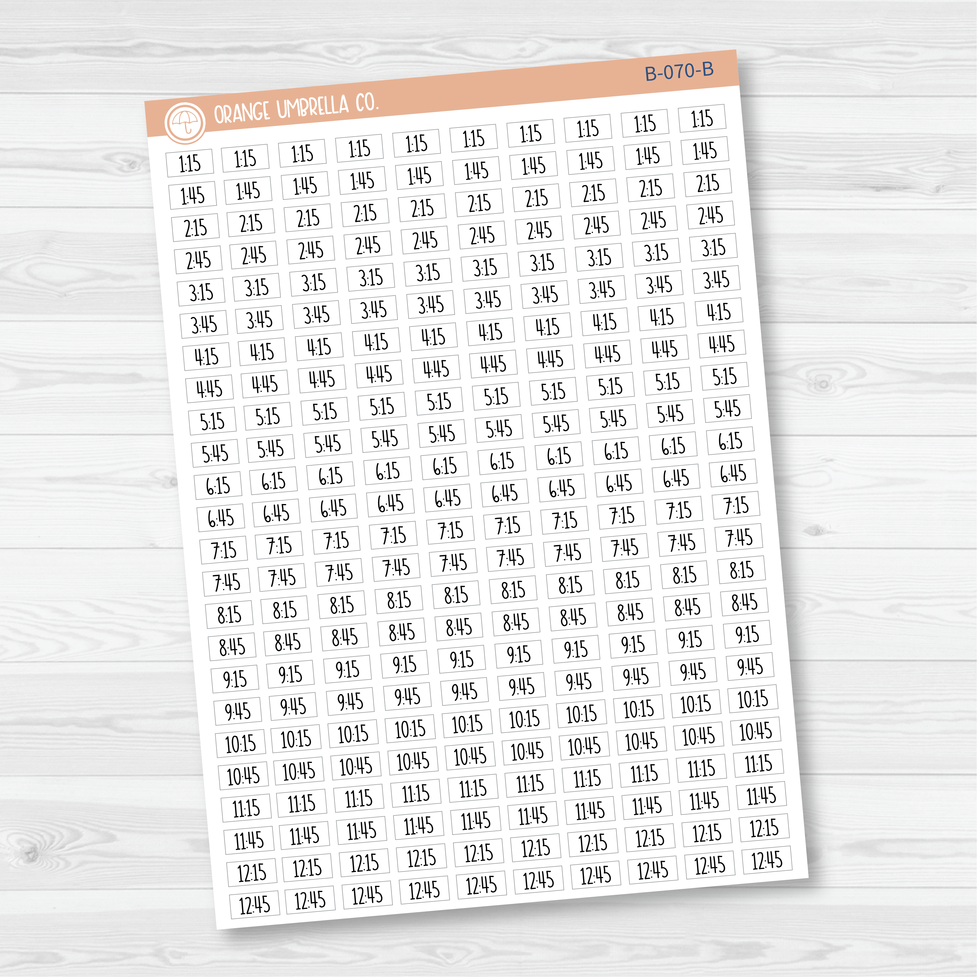 CLEARANCE | Time - Quarter/3-Quarter Hour Script Planner Stickers | F3 | B-070
