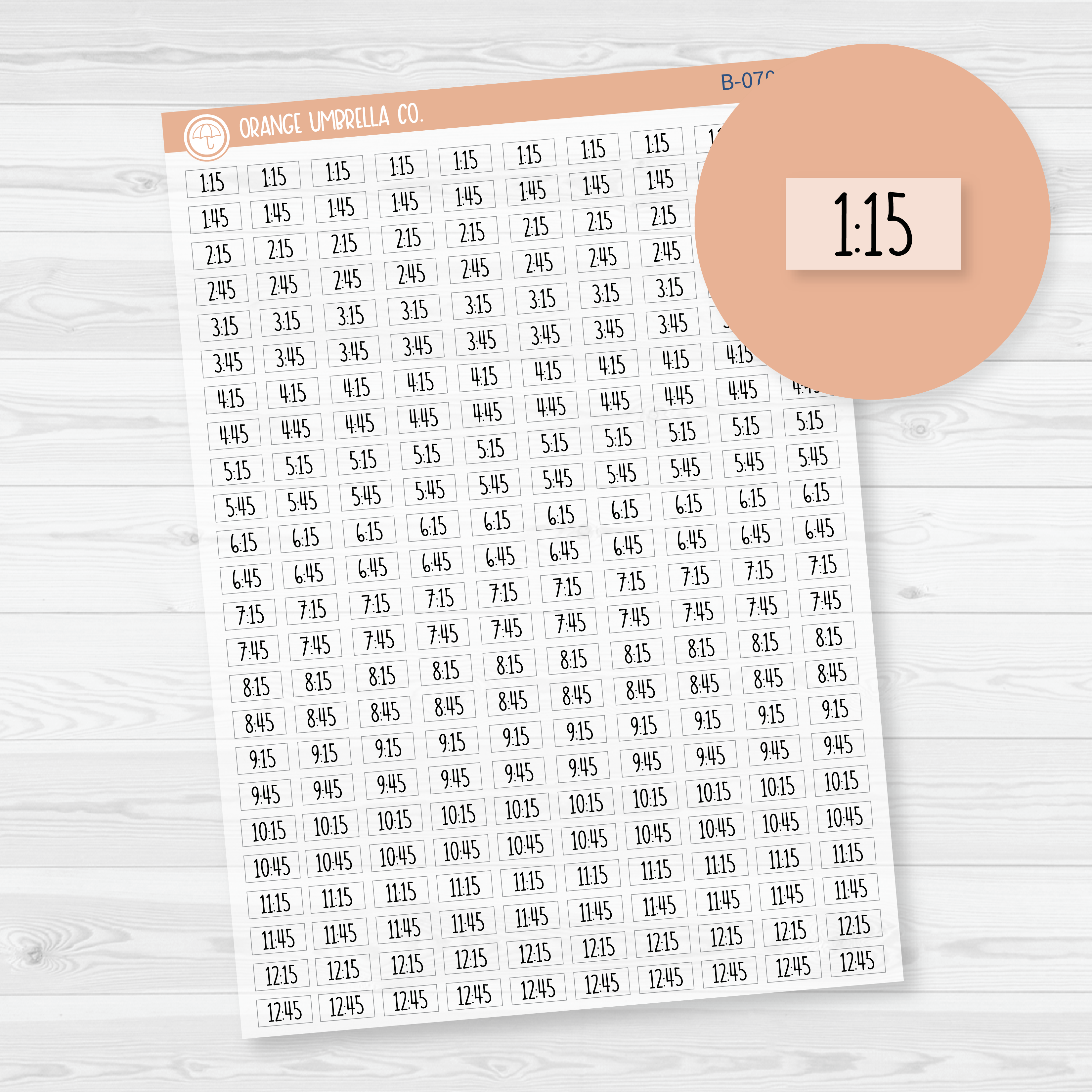 CLEARANCE | Time - Quarter/3-Quarter Hour Script Planner Stickers | F3 Clear Matte | B-070-BCM