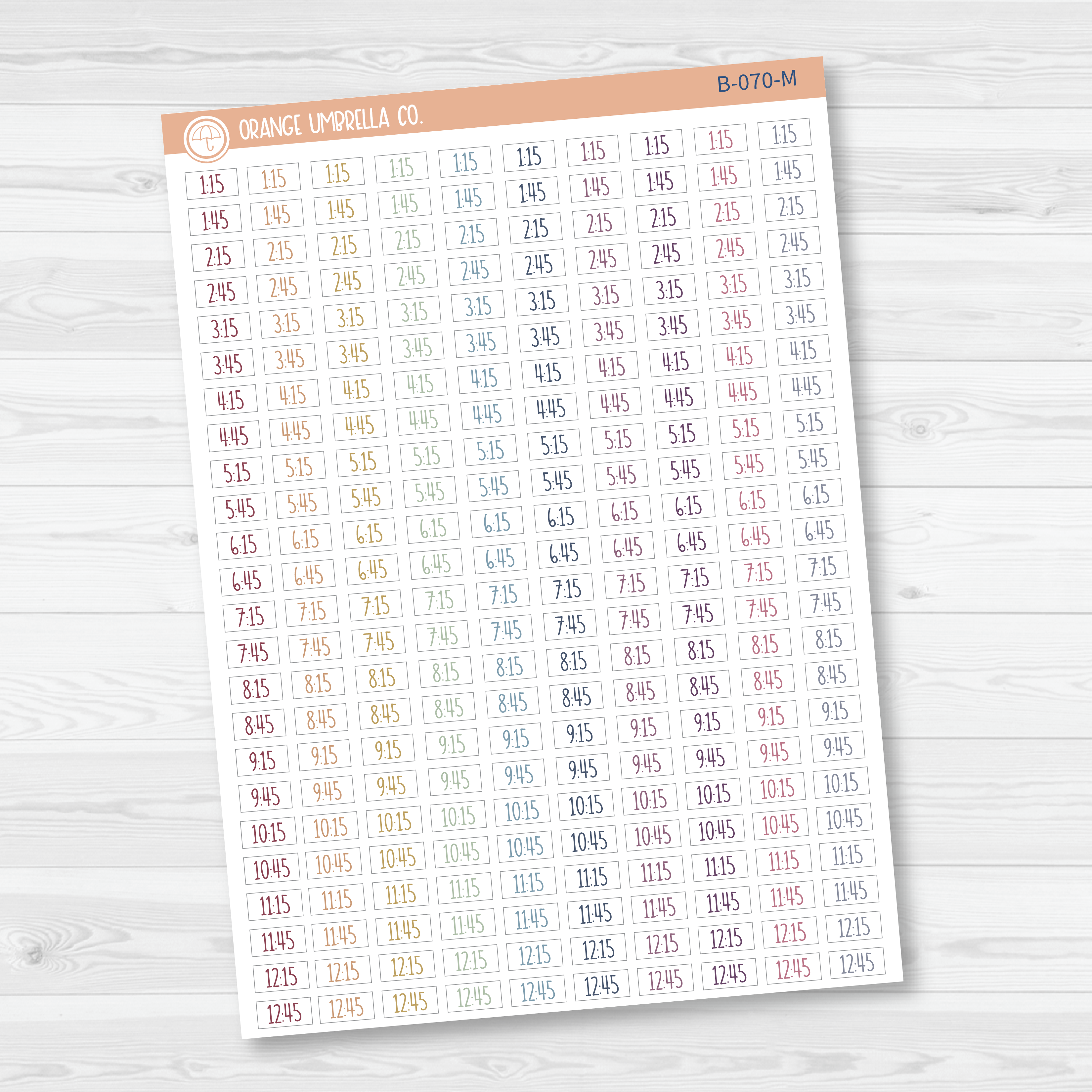 CLEARANCE | Time - Quarter/3-Quarter Hour Script Planner Stickers | F3 | B-070