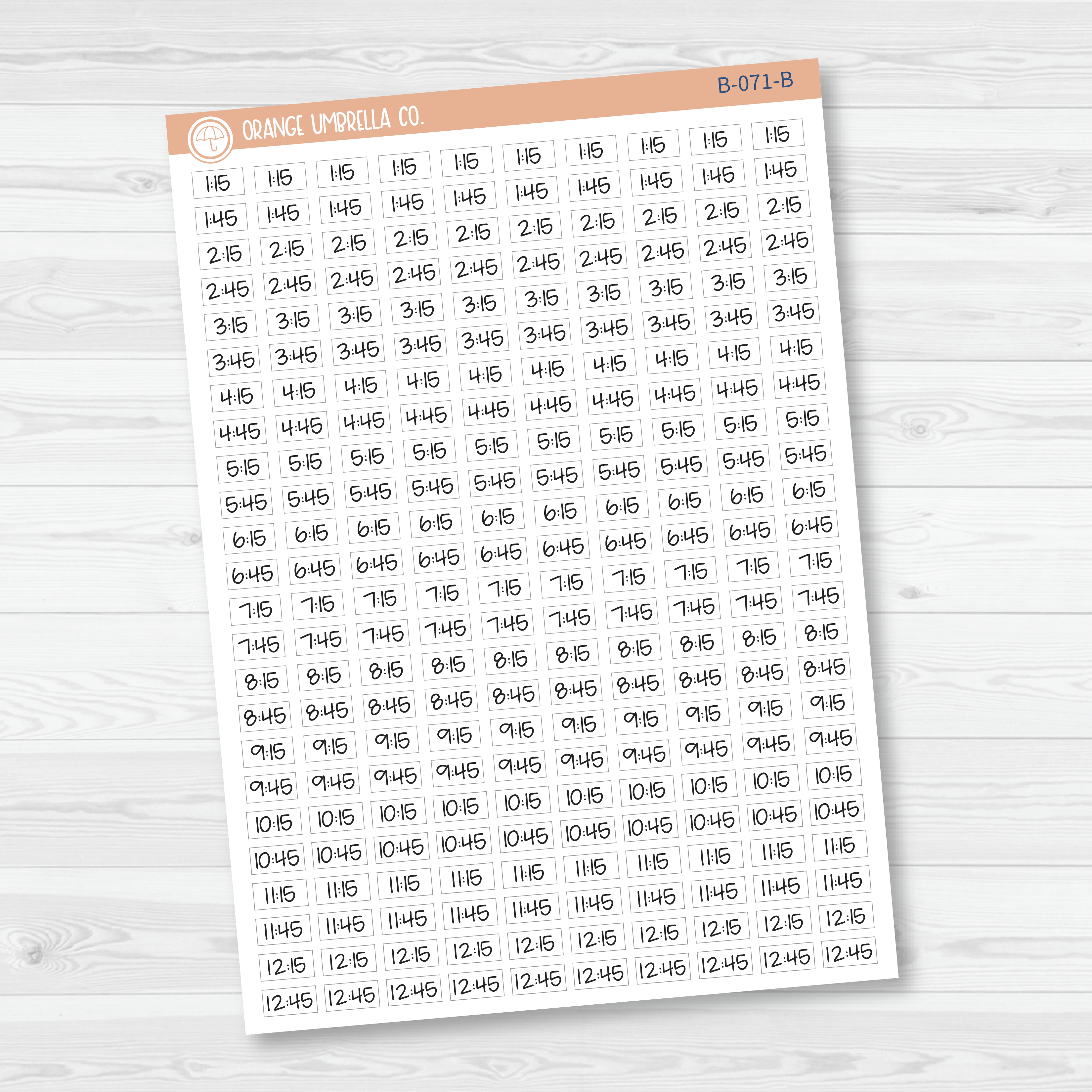Time - Quarter and 3-Quarter Hour Jen Plans Script Planner Stickers | FJP | B-071