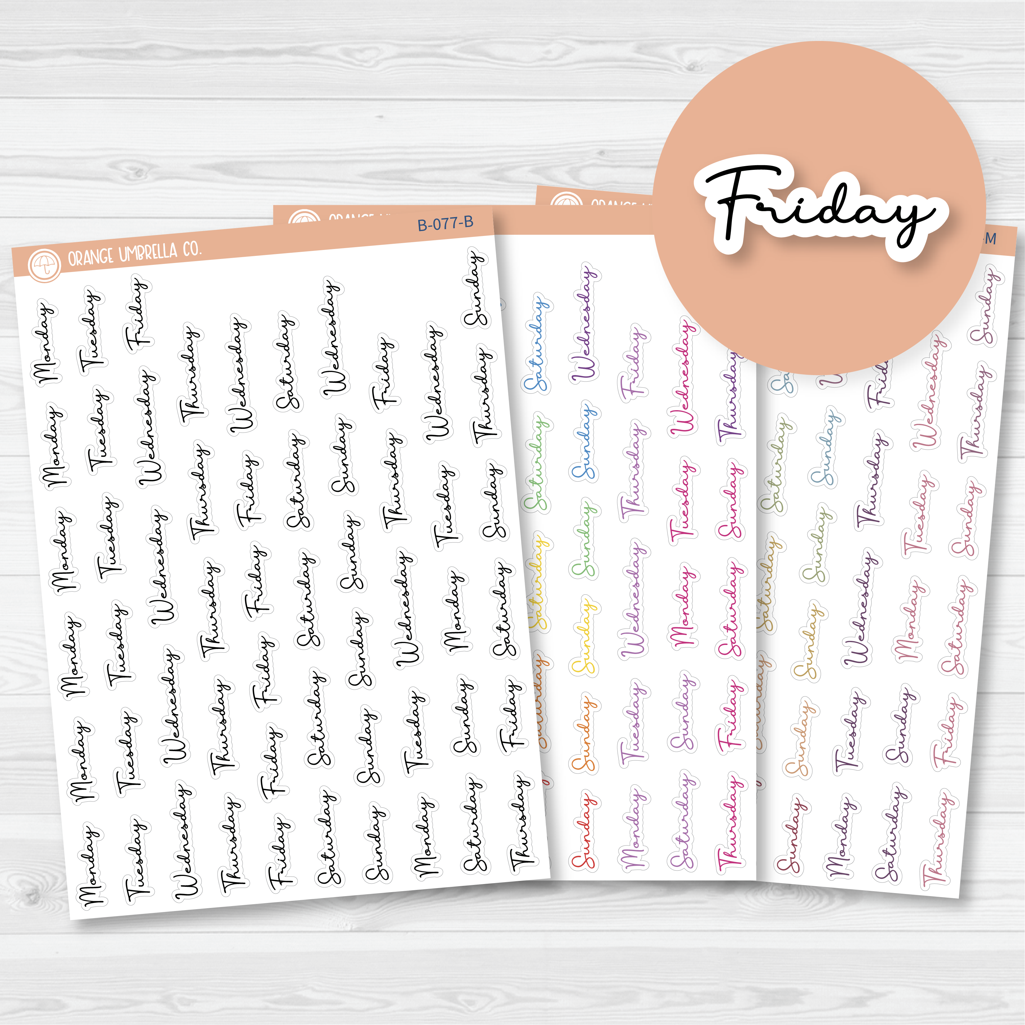 Day of the Week Header Planner Stickers | F5 | B-077