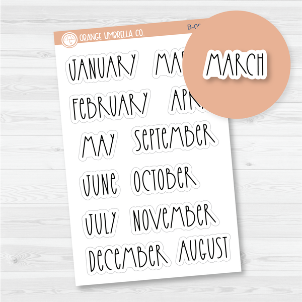Month Name Mini Script Planner Stickers - 7x9 Plum & A5 Makse Monthly | FC12 Print | B-093-B
