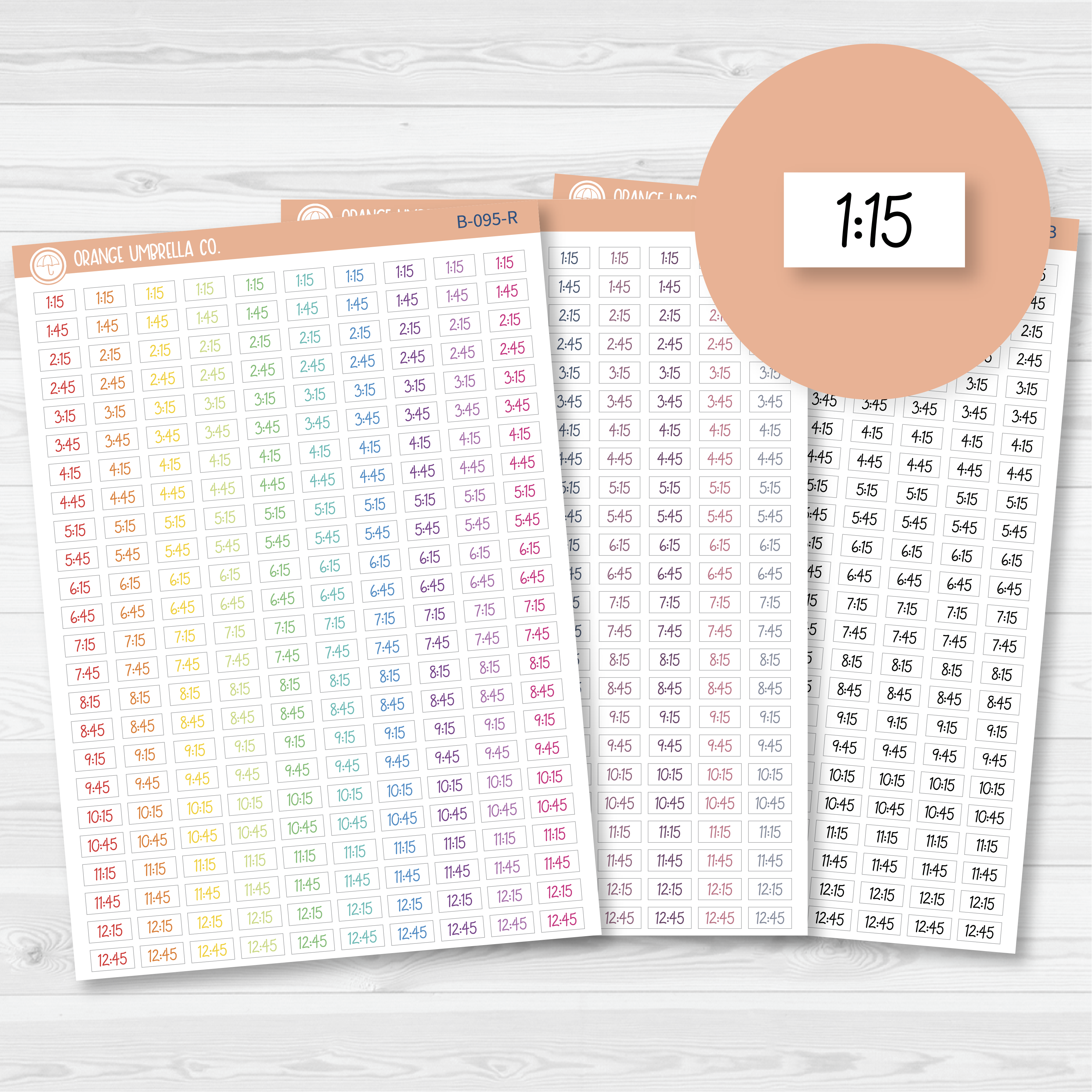 CLEARANCE | Time - Quarter and 3-Quarter Hour Script Planner Stickers | FC12 | B-095