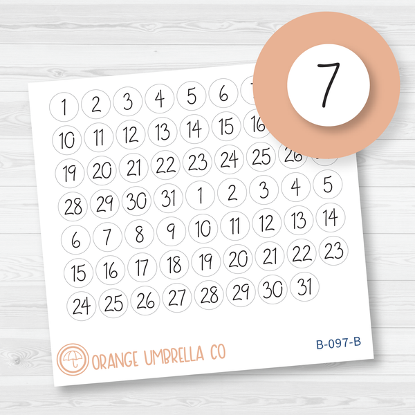 Date Dot Cover Script Planner Stickers | FC12 Circle | B-097-B