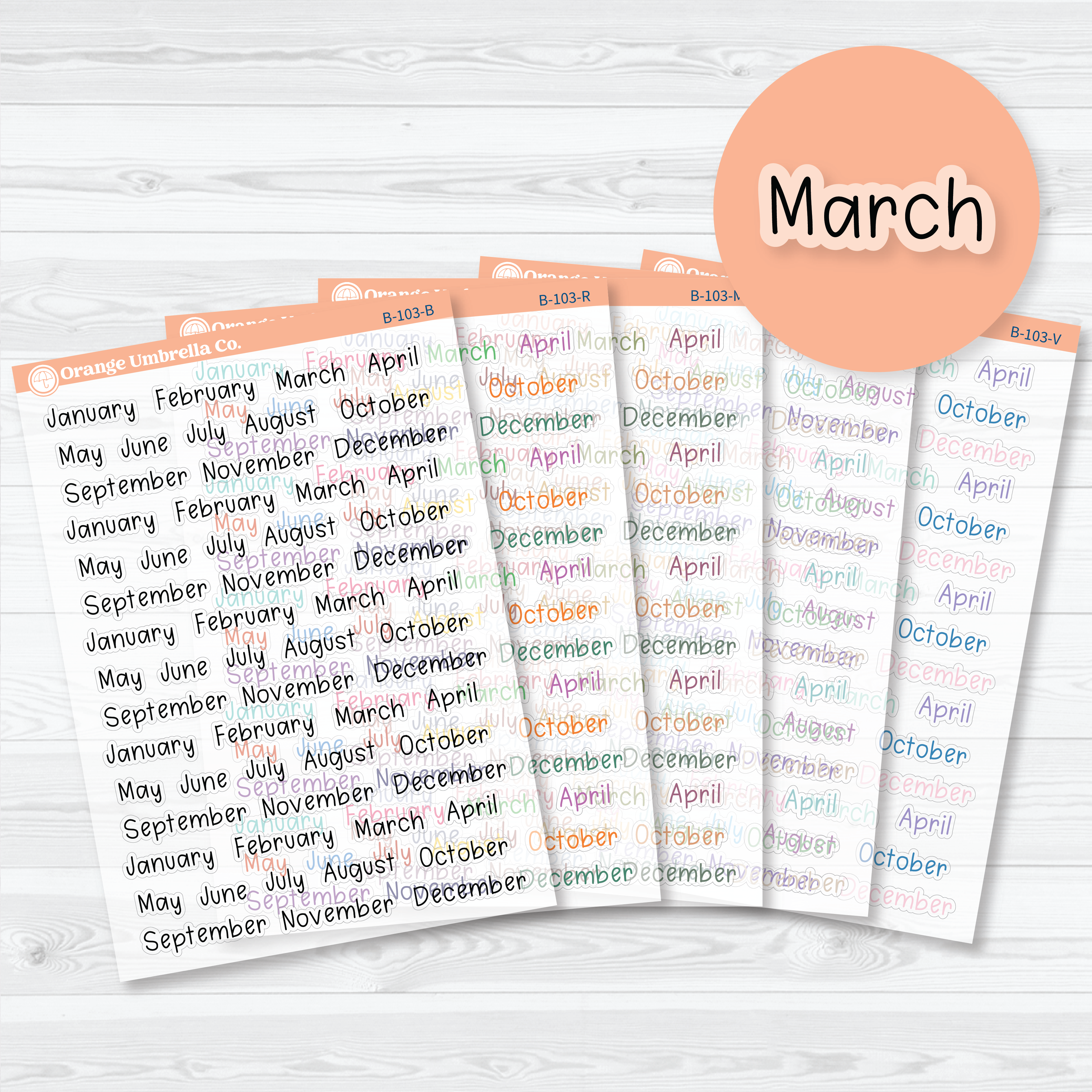 Months Clear Matte Planner Stickers | Tiny Julie’s Plans Month Stickers | B-103-CM