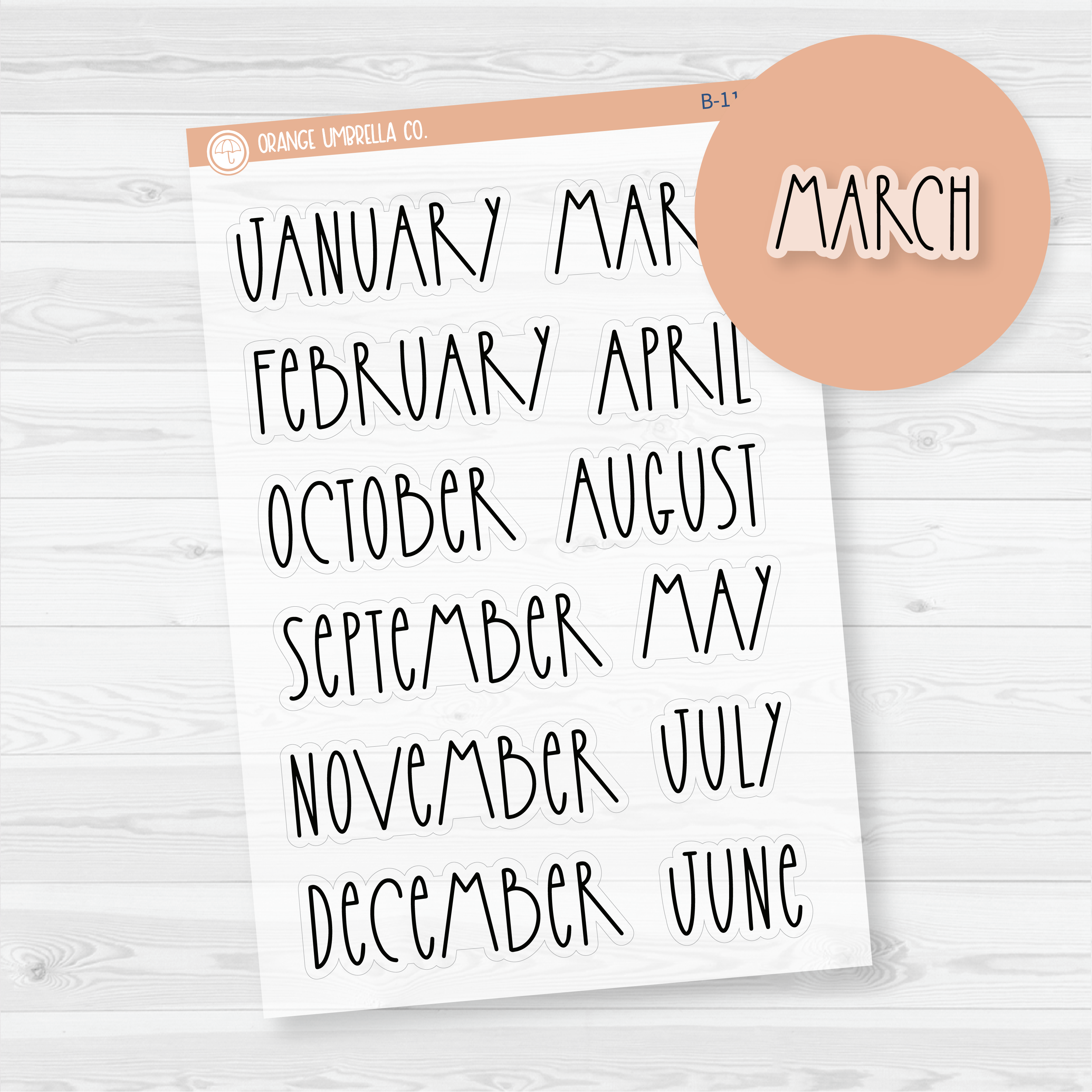 Month Name Header Script Planner Stickers - 7x9 Makse | FC12 Print Clear Matte | B-116-BCM