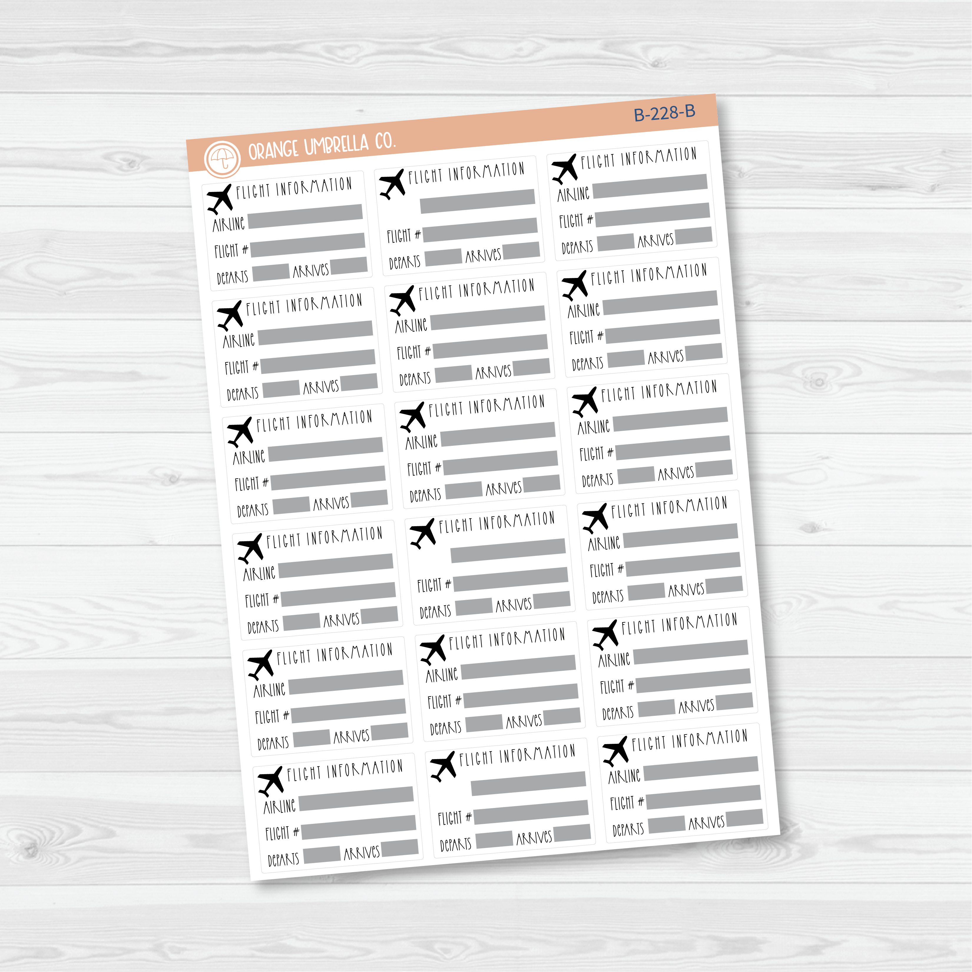 Flight Tracker Half Box Planner Stickers | B-228
