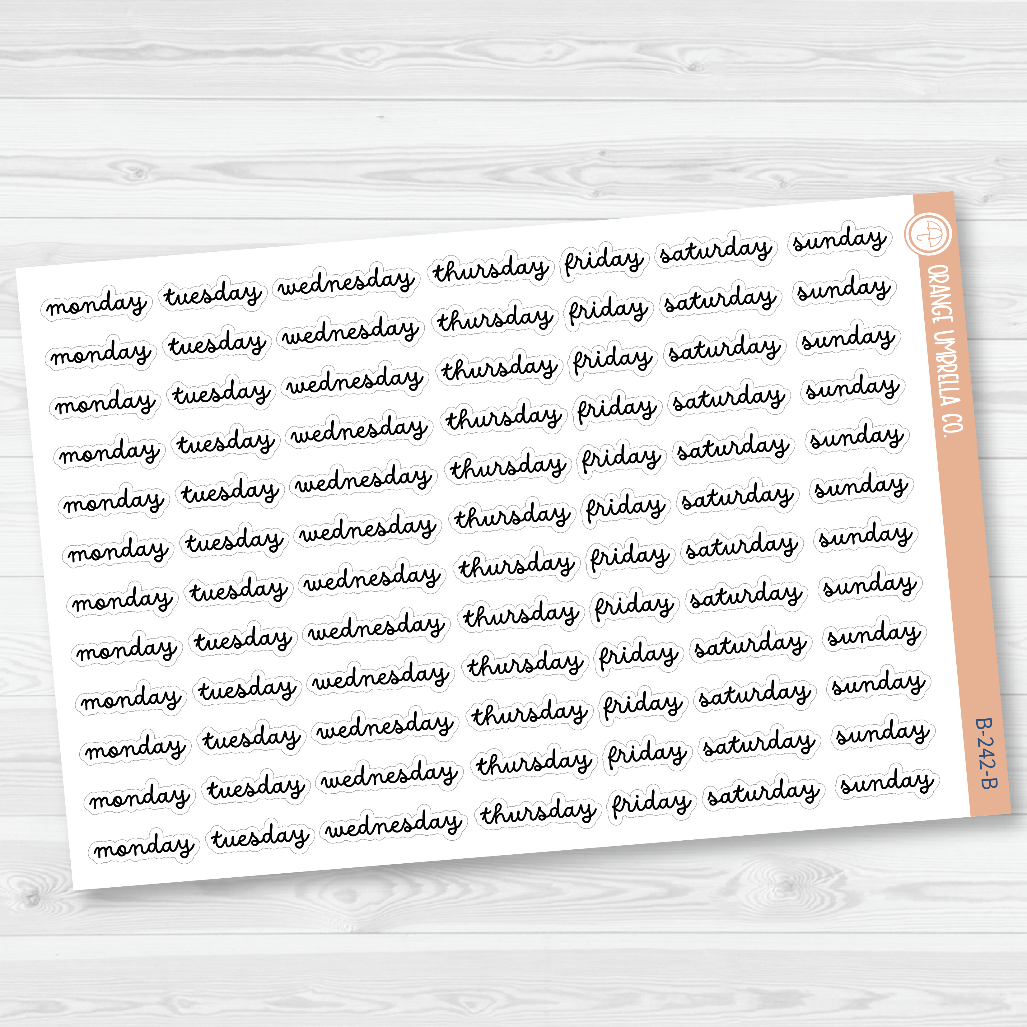 Days of the Week Planner Stickers | Script Weekday Headers | F16 | B-242