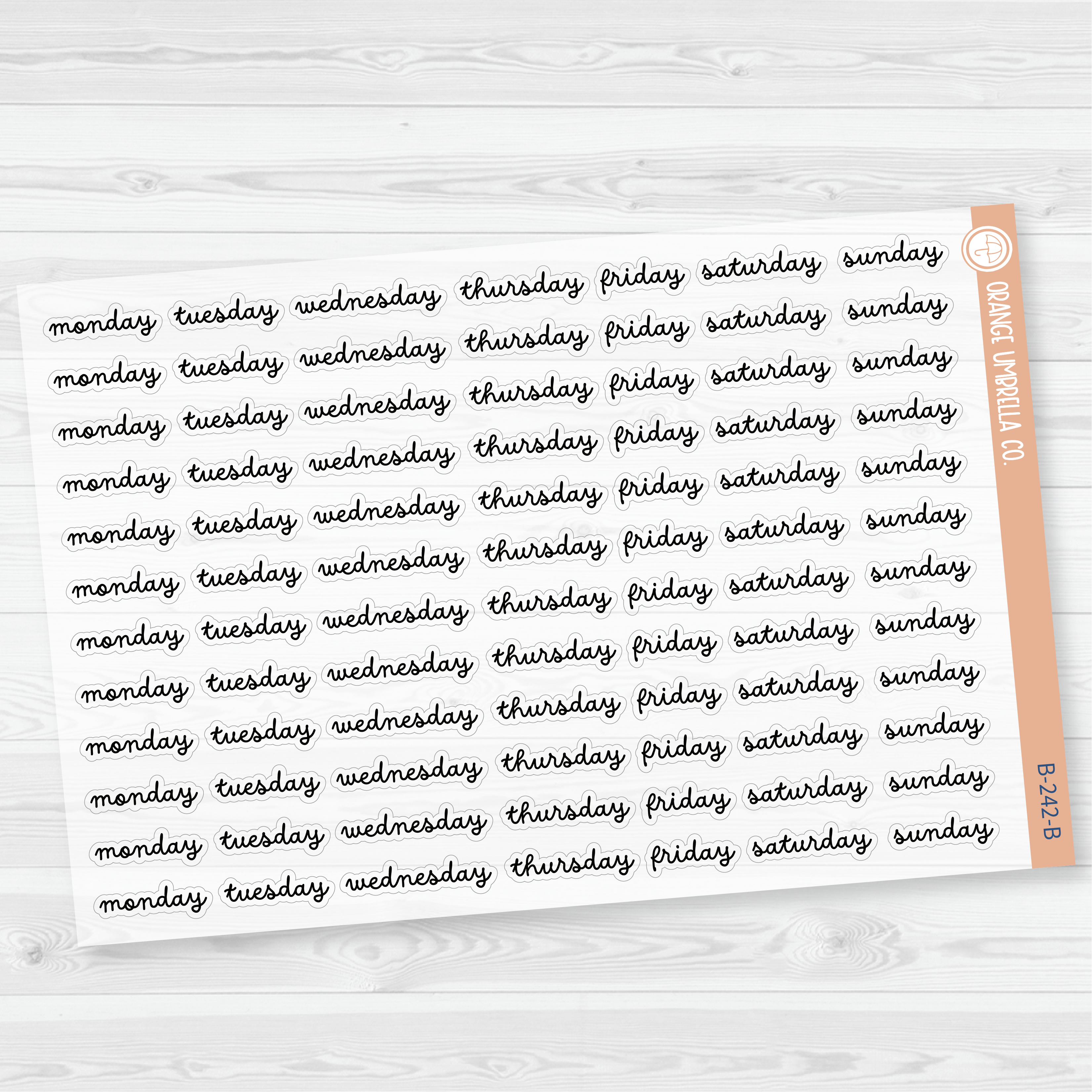 Days of the Week Planner Stickers | Script Weekday Headers | F16 | B-242