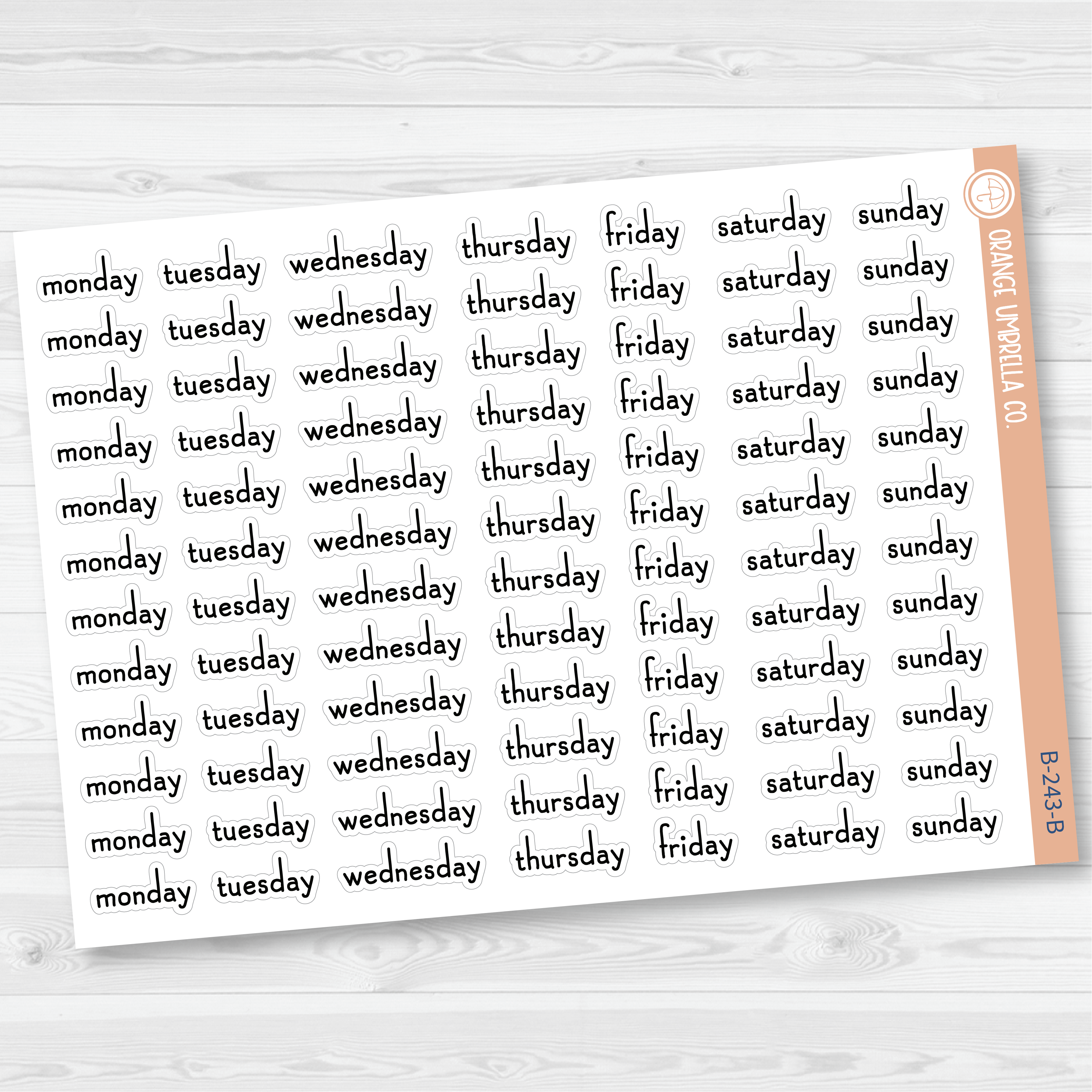 Days of the Week Planner Stickers | Print Weekday Headers | White & Clear Matte | F16 | B-243
