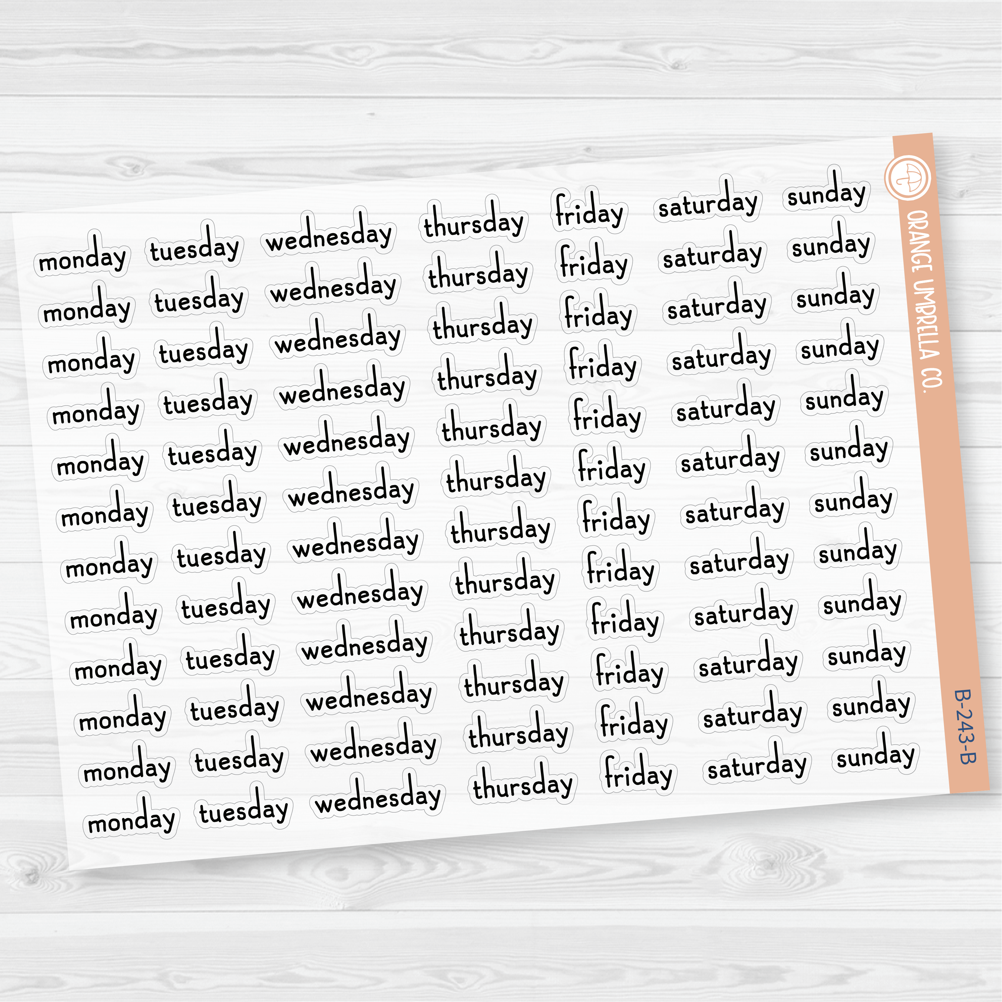 Days of the Week Planner Stickers | Print Weekday Headers | White & Clear Matte | F16 | B-243