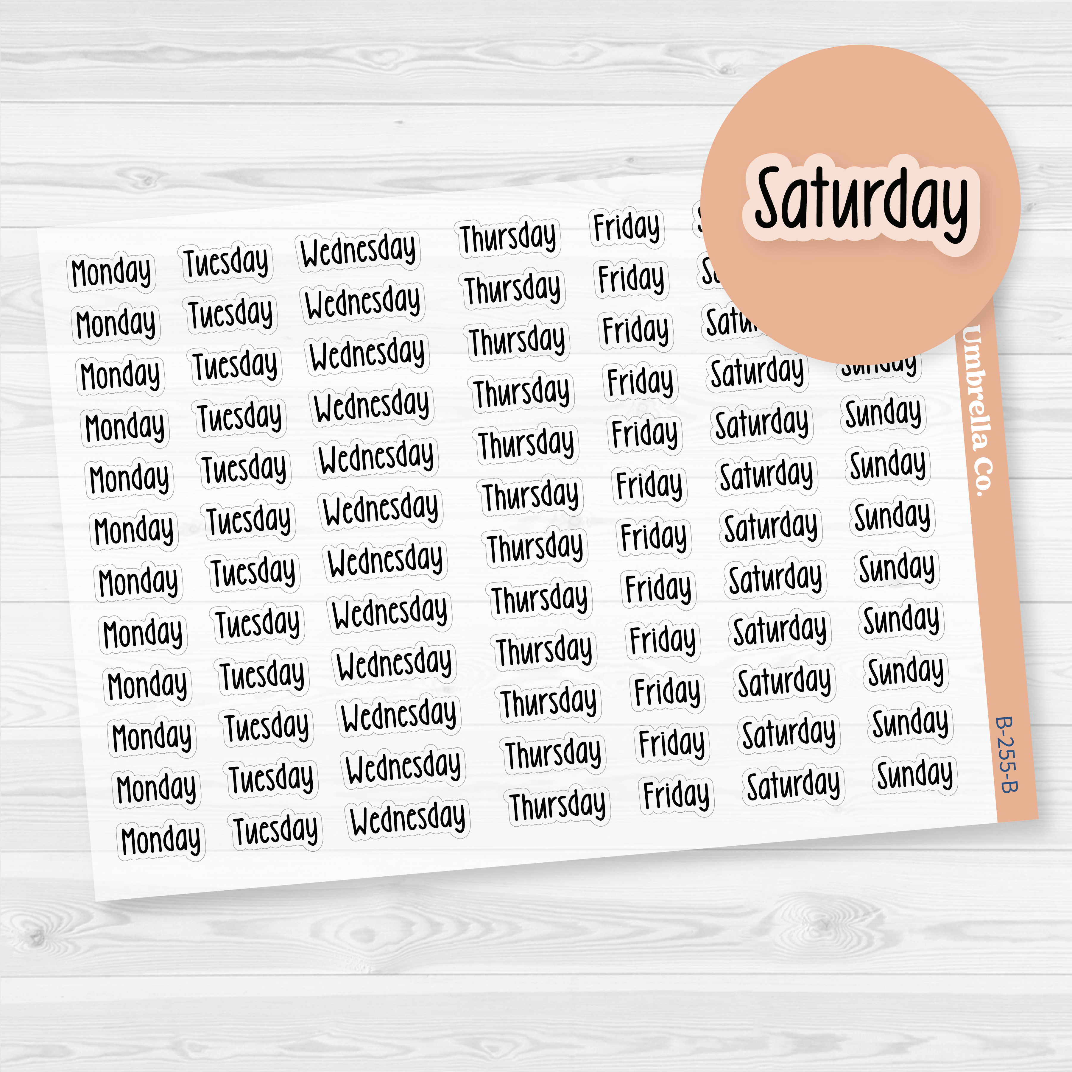 Days of the Week Labels | Weekly Planner Stickers | Clear Matte F18 Print | B-255-BCM