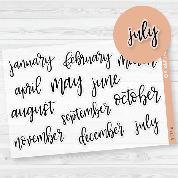 Month Name Header Stickers Script Planner Stickers | F7 Clear Matte | B-315-BCM