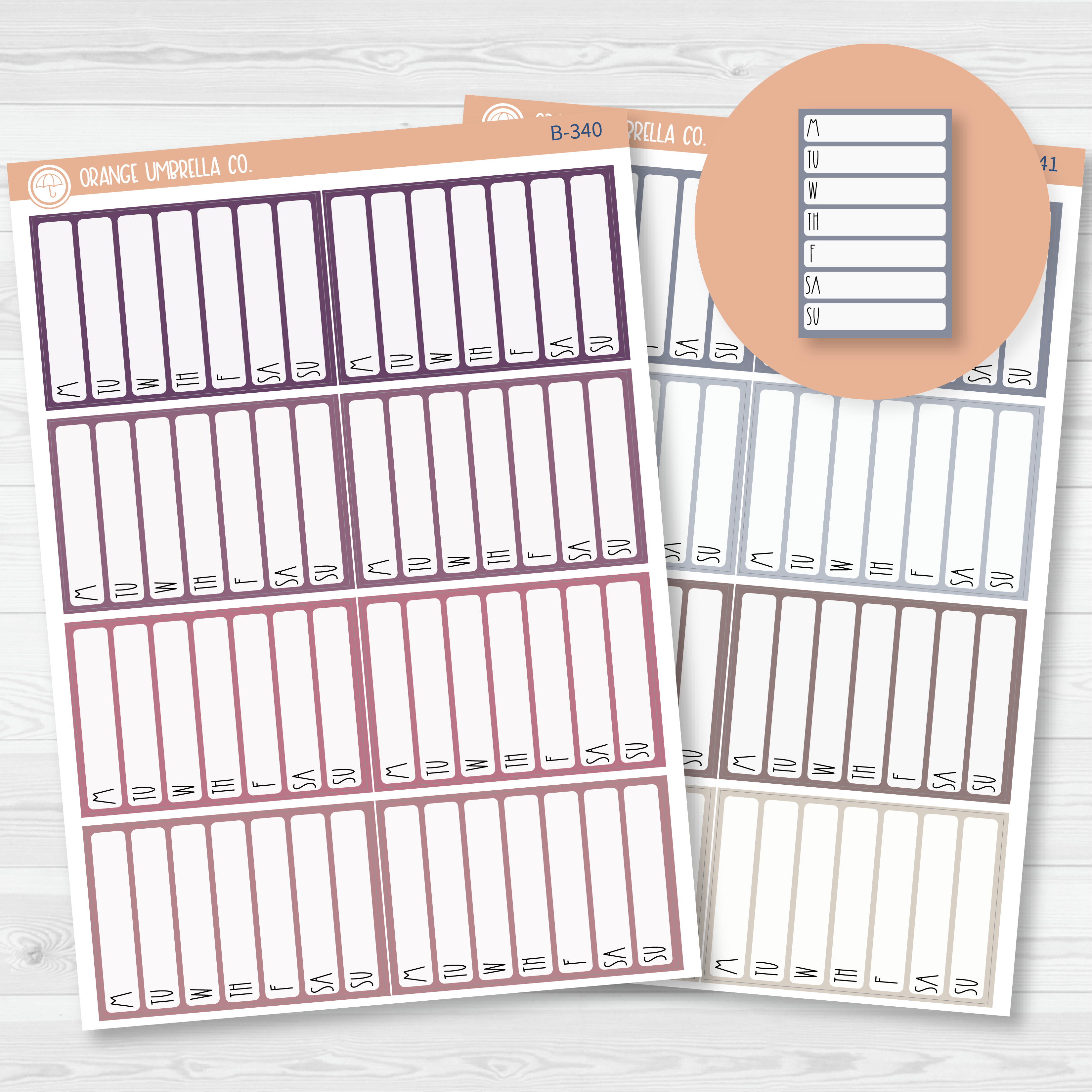 CLEARANCE | Side Bar Habit Tracker Planner Stickers, Blank Labels for Tracking, Pink/Purple Color Print Planning Stickers B-340-341