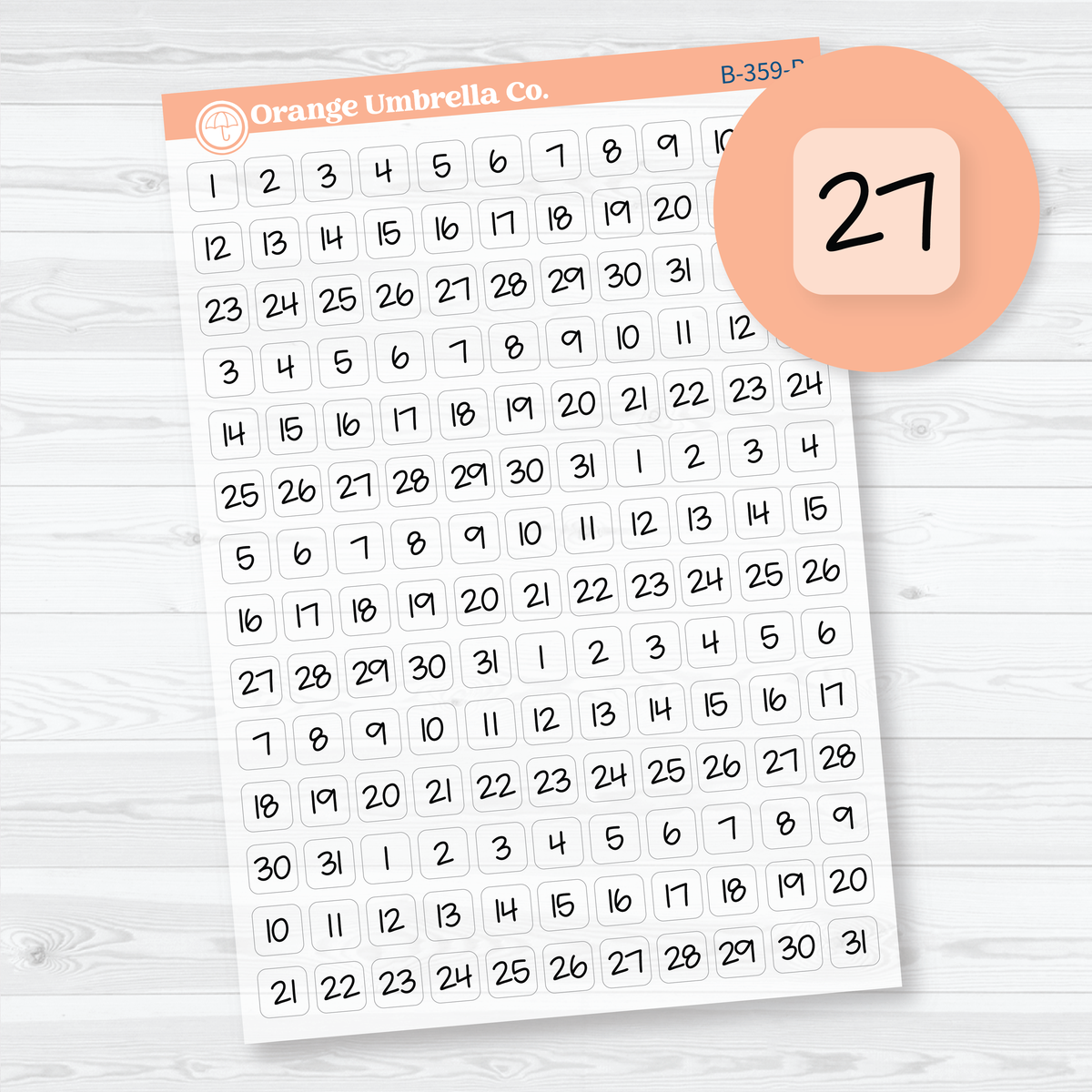 Square Date Dot Planner Stickers | Clear Matte Calendar Number Stickers | B-359-BCM