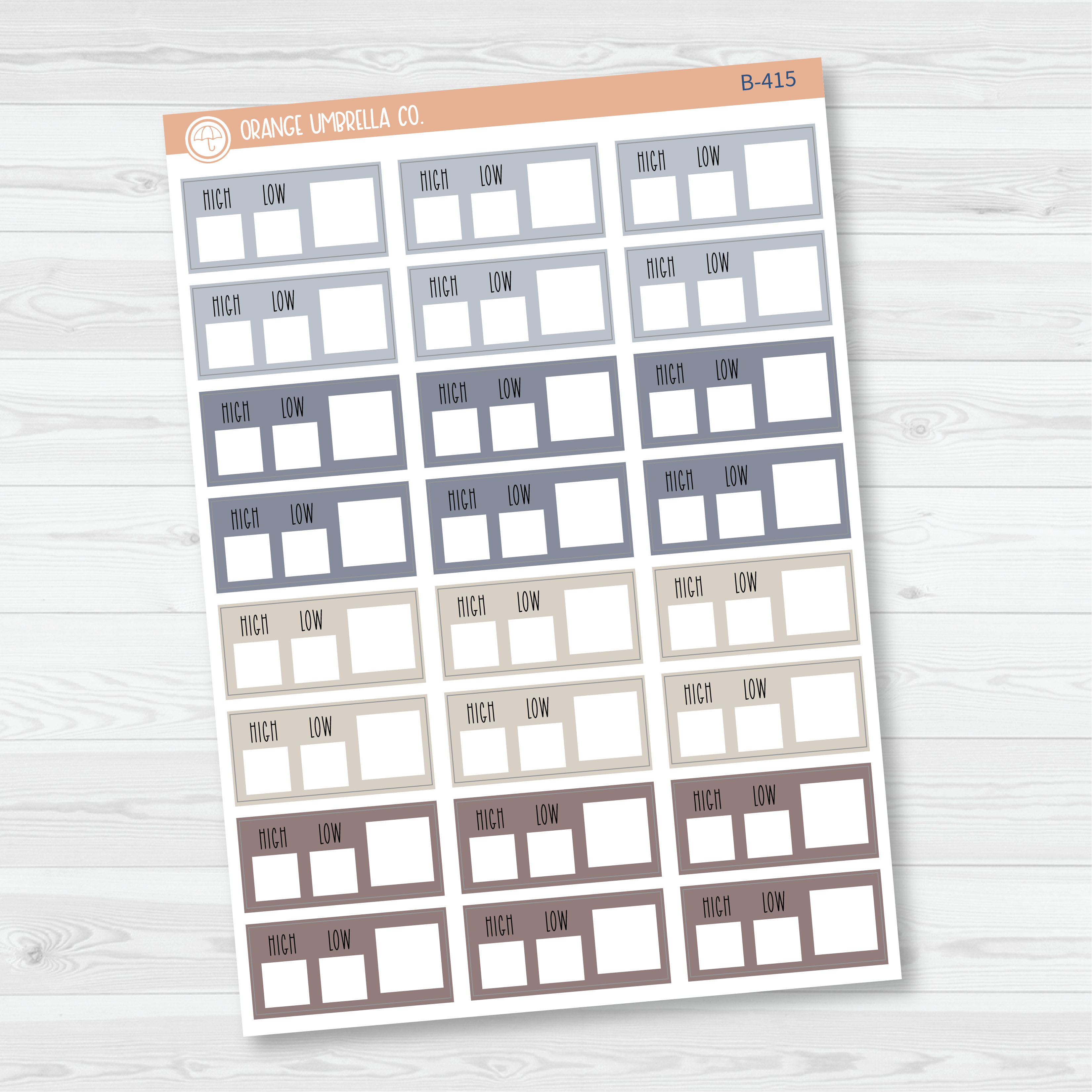 CLEARANCE | Weather Tracking Box Planner Stickers, Weather High/Low Tracking Labels, Color Print Planning Stickers (B-415,-416,-417,-418)