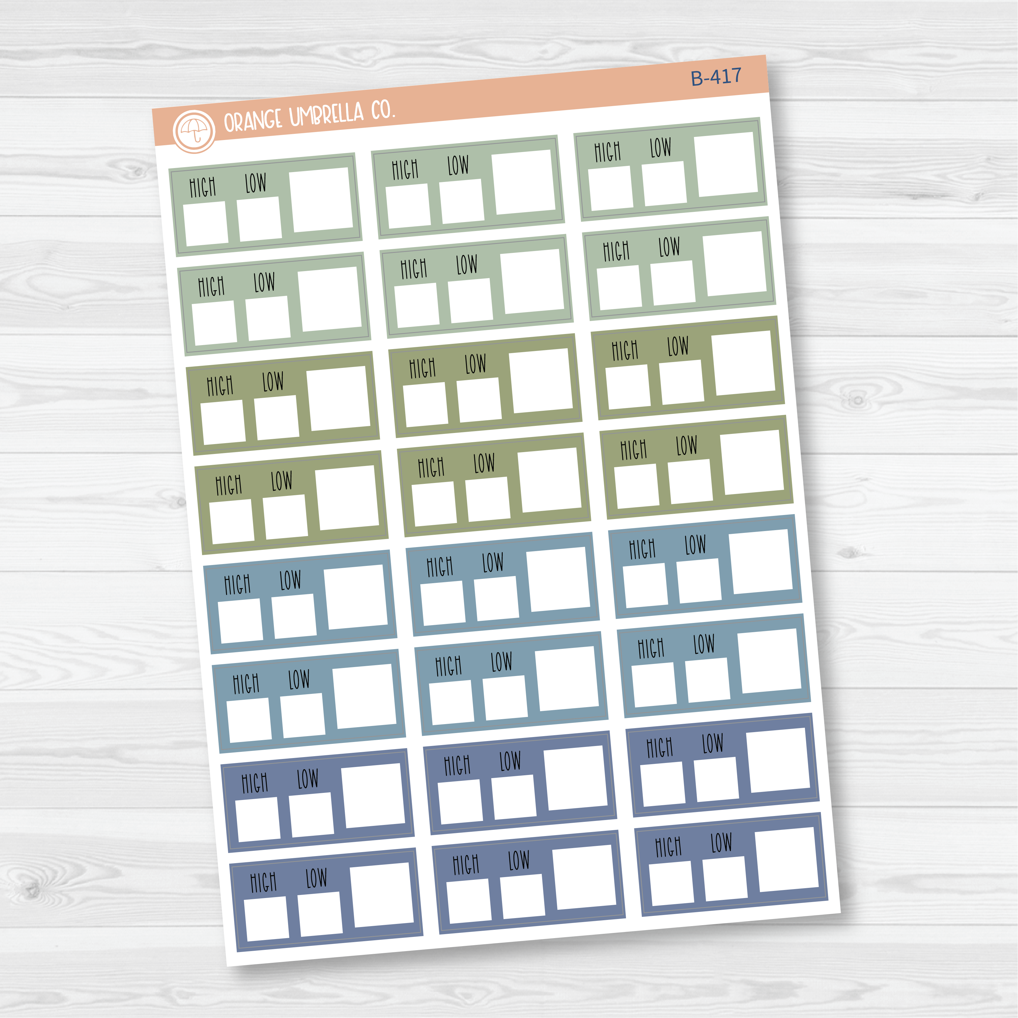 CLEARANCE | Weather Tracking Box Planner Stickers, Weather High/Low Tracking Labels, Color Print Planning Stickers (B-415,-416,-417,-418)