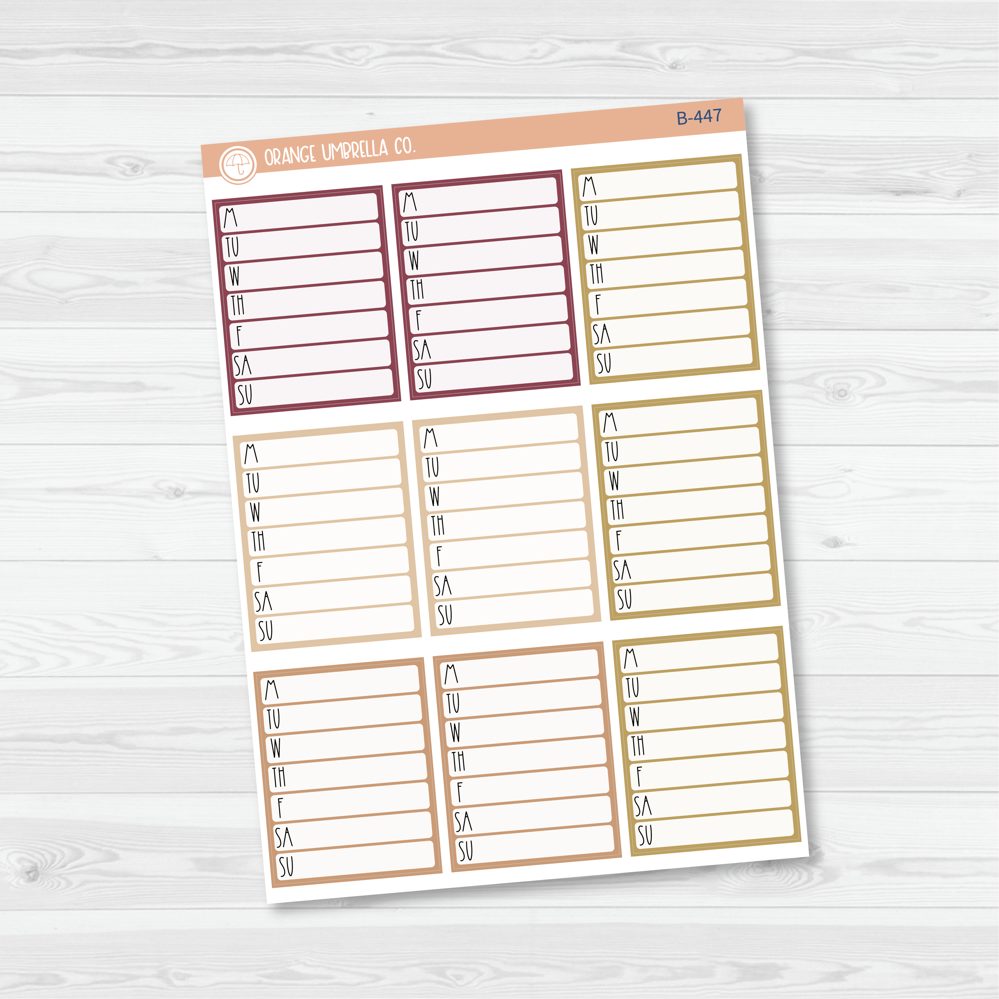 CLEARANCE | Side Bar Weekly Habit Tracker Planner Stickers, Blank Labels for Tracking, Color Print Planning Stickers (B-447/448/449)