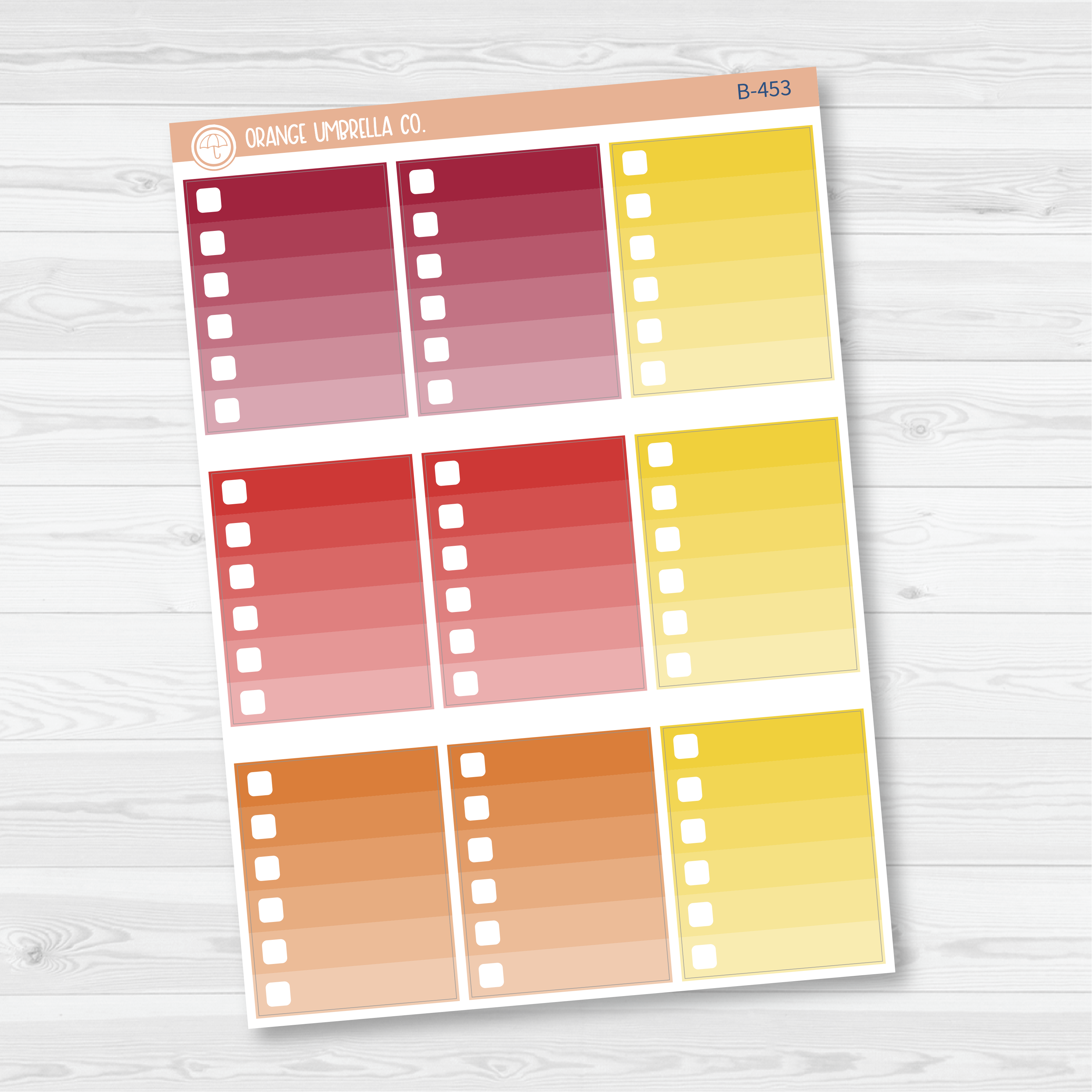 CLEARANCE | Ombre Check Box Planner Stickers | Vibrants | B-453/454/455