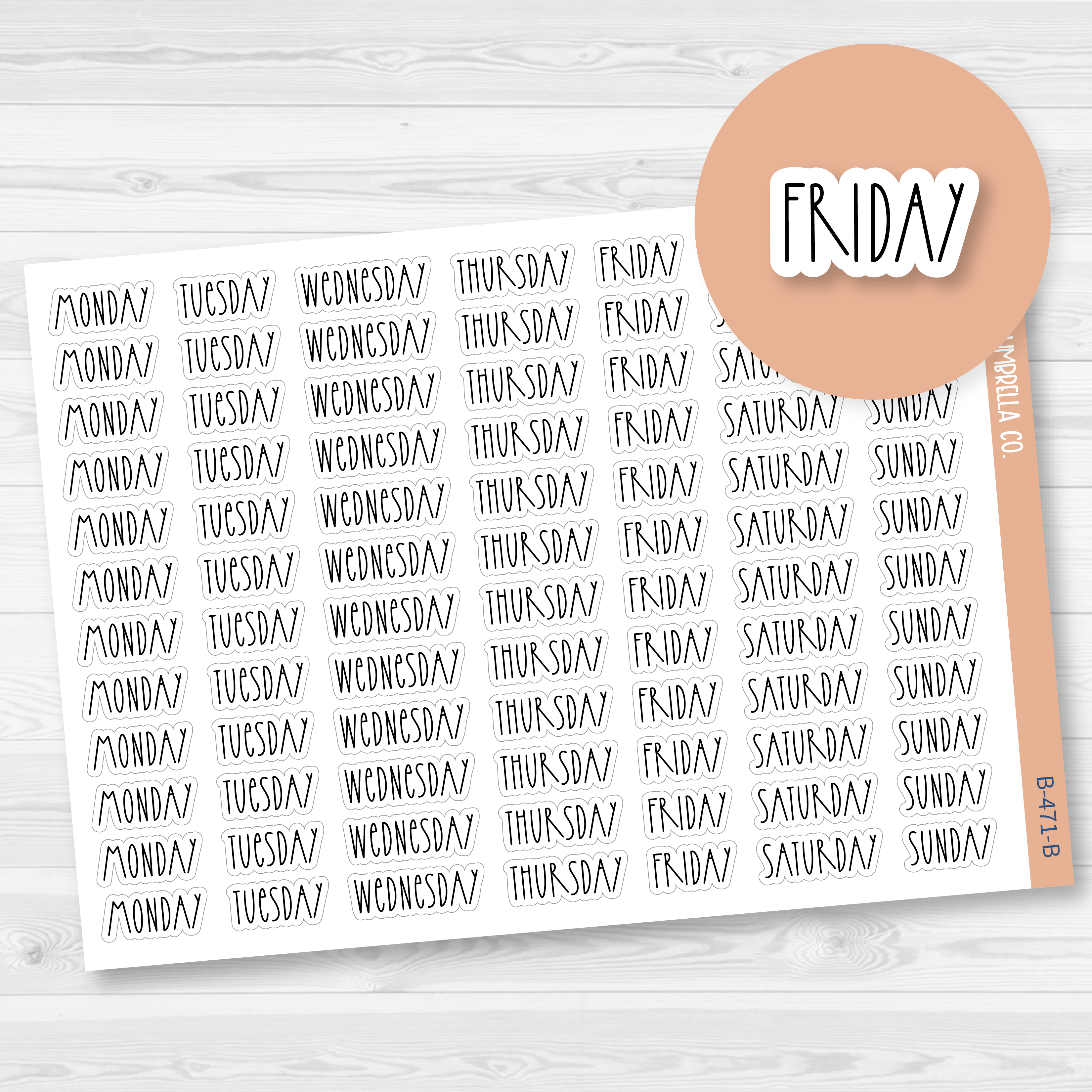 CLEARANCE | Day of the Week Header Script Planner Stickers | F12 Print | B-471-B