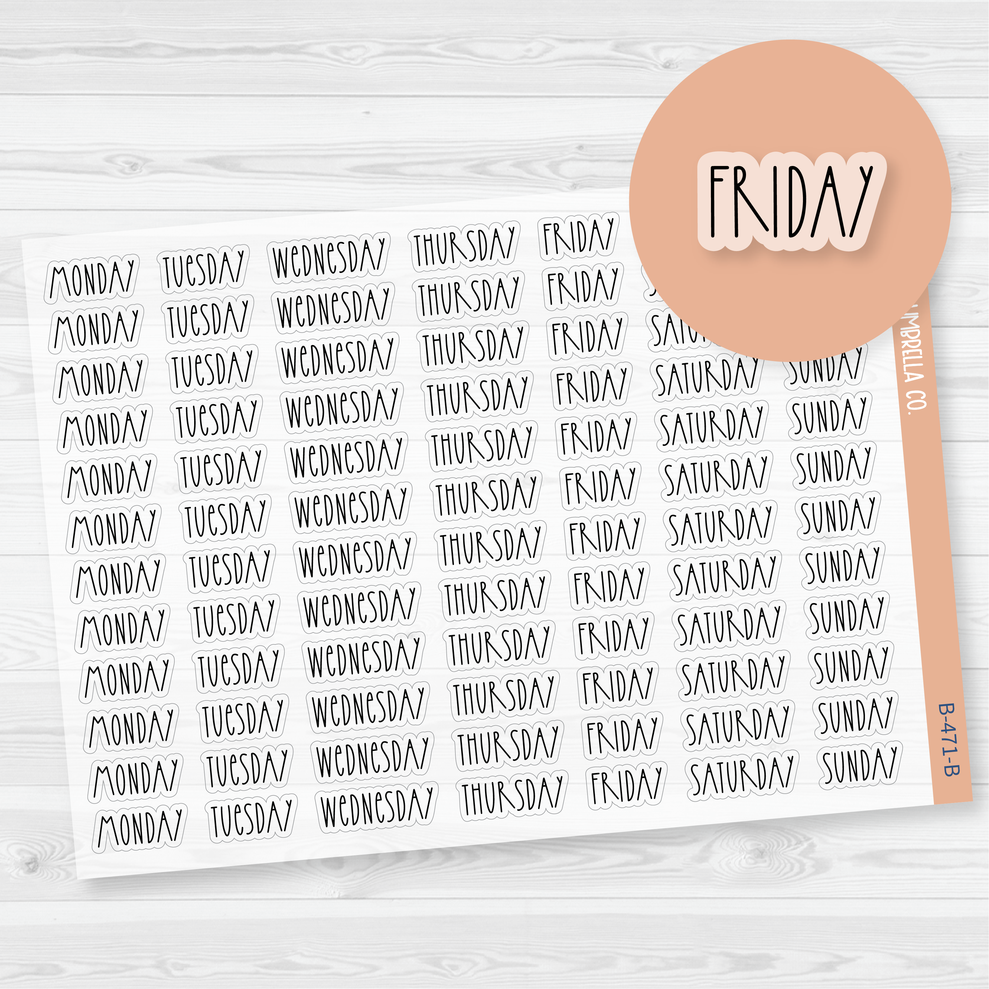 CLEARANCE | Day of the Week Header Script Planner Stickers | F12 Print Clear Matte | B-471-BCM