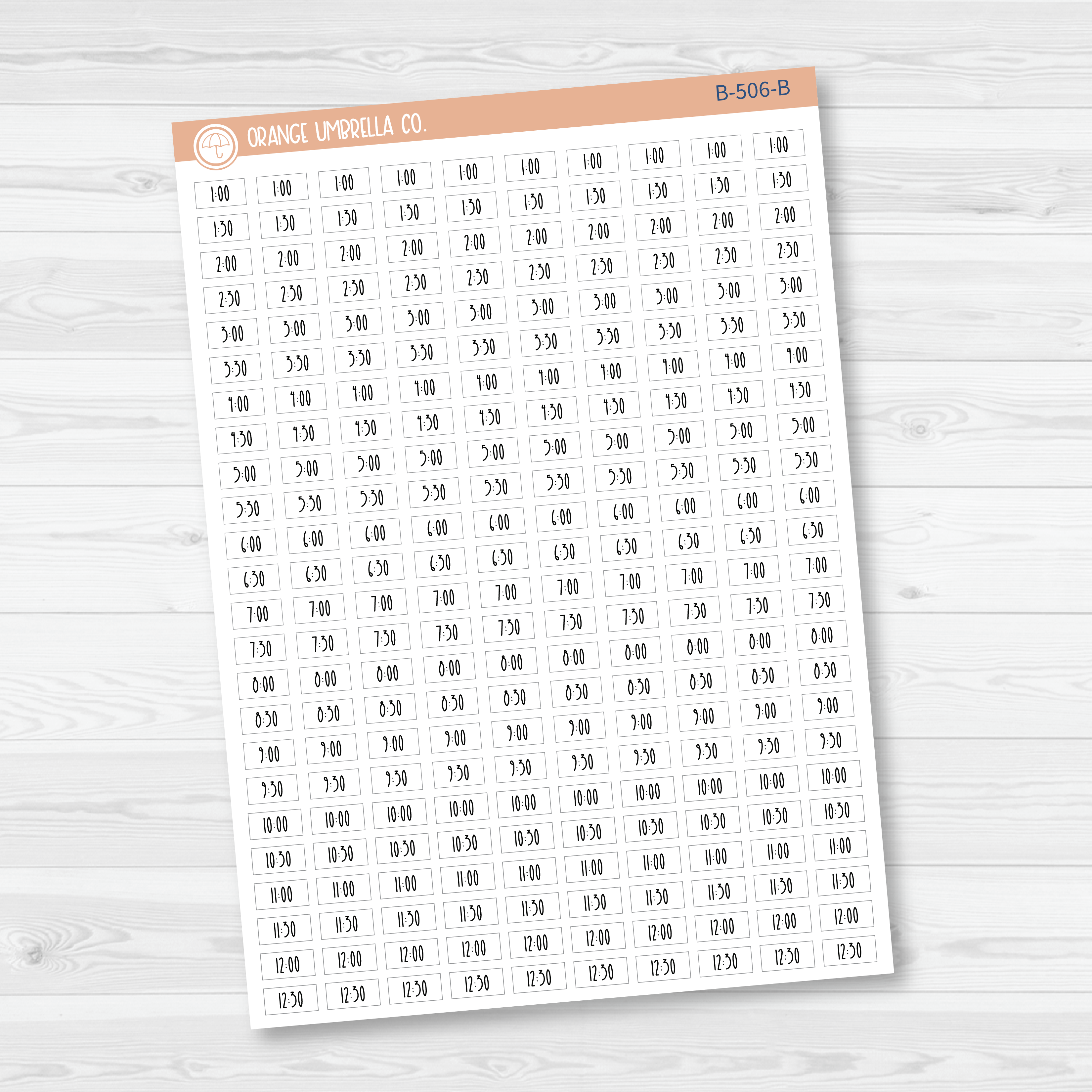CLEARANCE | Time - 30-Minute / Hour Print Planner Stickers | FC12 Print | B-506