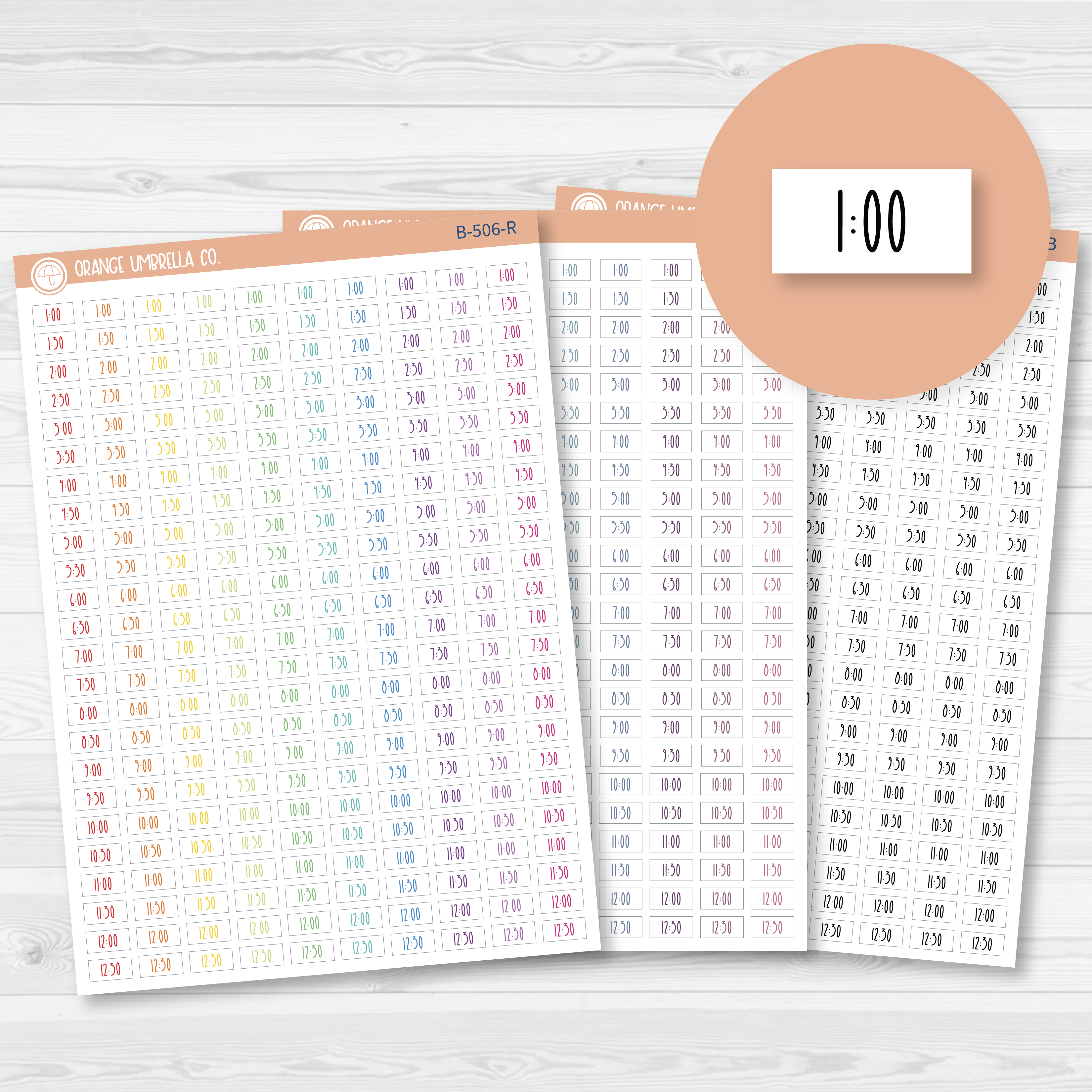 CLEARANCE | Time - 30-Minute / Hour Print Planner Stickers | FC12 Print | B-506