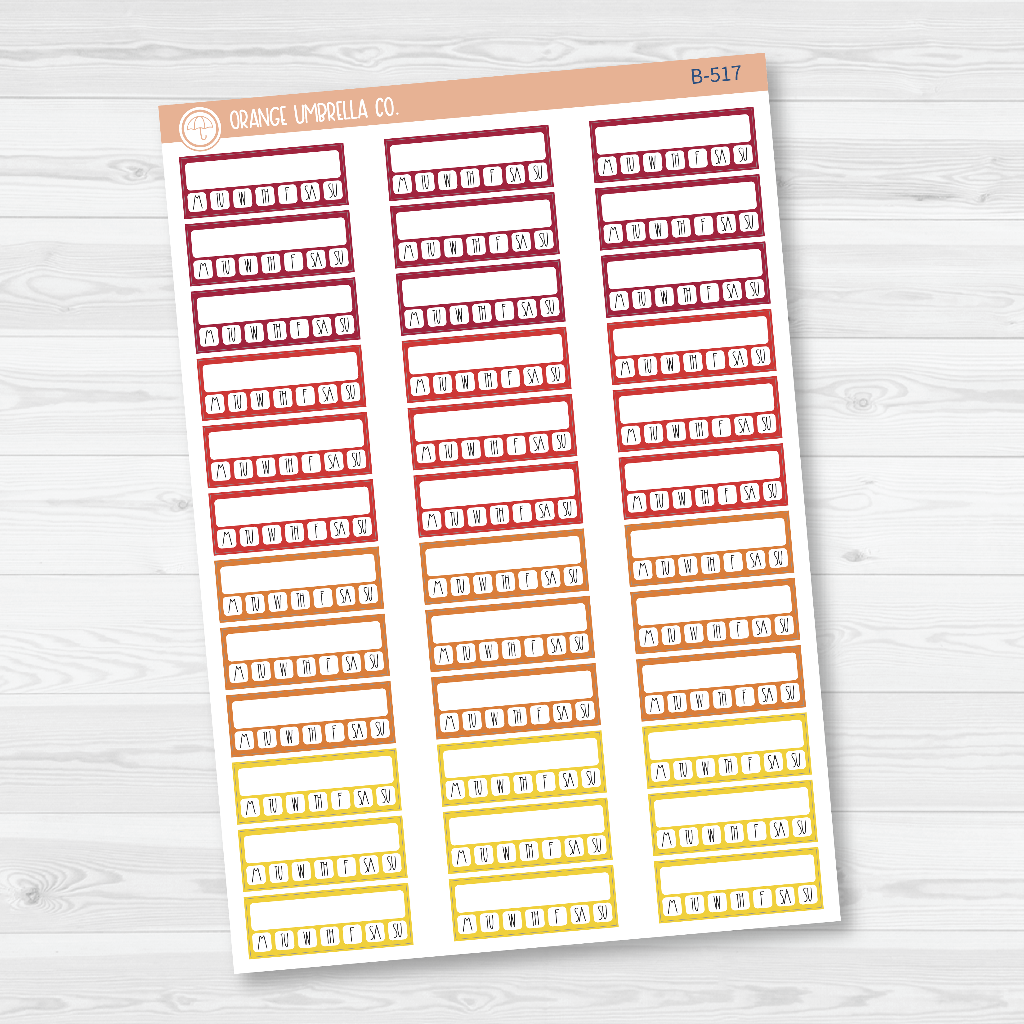 CLEARANCE | Hobonichi Cousin Weekly Habit Tracker Planner Stickers | Brights | B-517-518-519