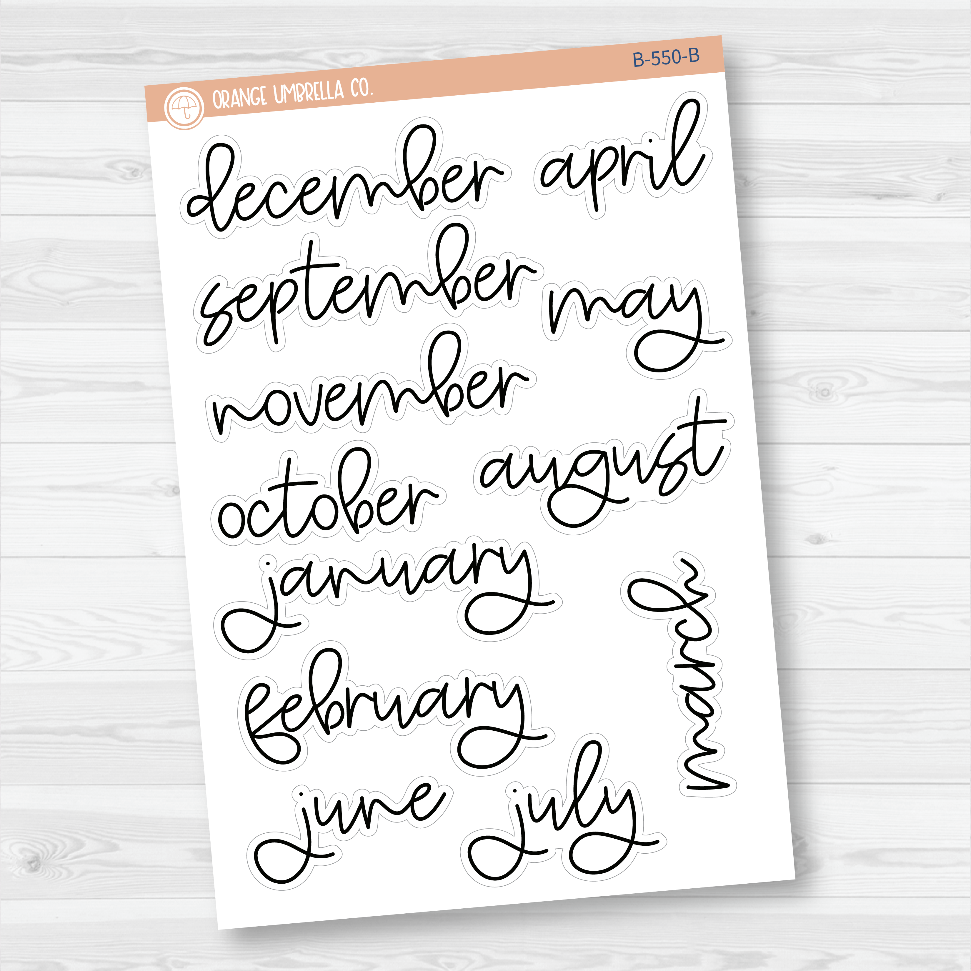 Month Name Stickers - Hobonichi Cousin / A5 & 8.5X11 ECLP Monthly Planner Stickers | FC12 Script | B-550-B