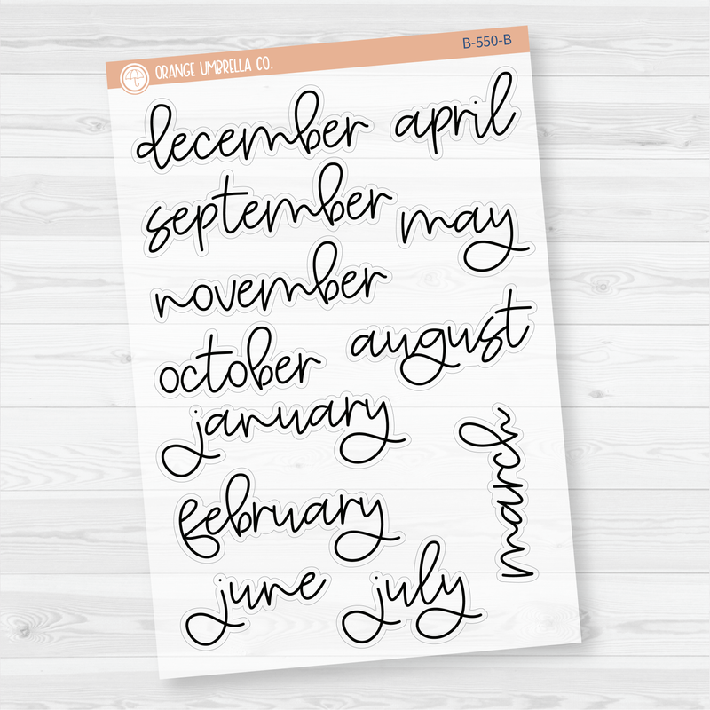 Month Name Stickers - Hobonichi Cousin / A5 & 8.5X11 ECLP Monthly Planner Stickers | FC12 Script | B-550-B