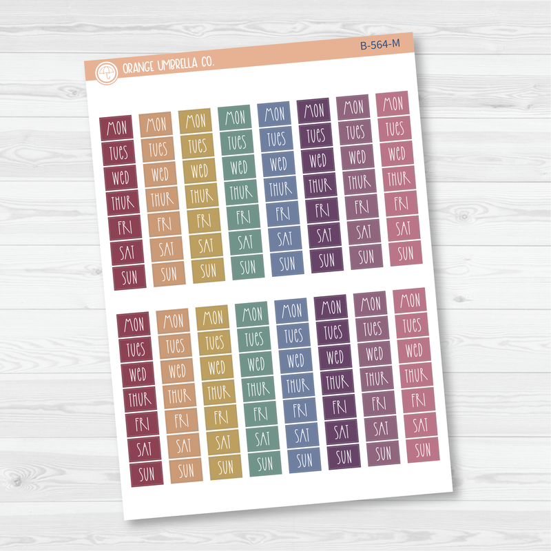 Hobonichi Cousin Day Of Week Color Block Date Cover Planner Stickers | FC12 Print | B-564