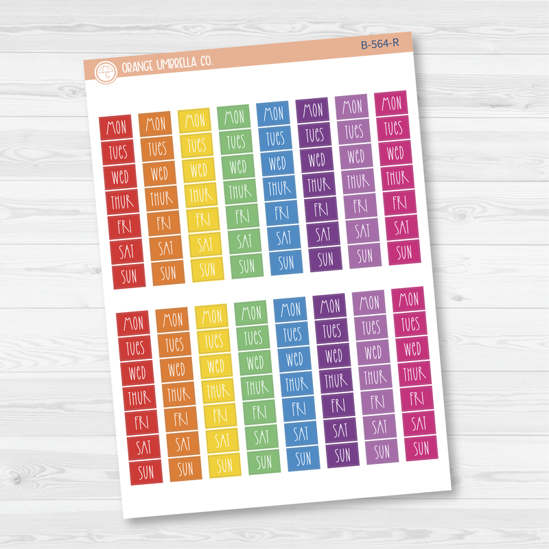 Hobonichi Cousin Day Of Week Color Block Date Cover Planner Stickers | FC12 Print | B-564