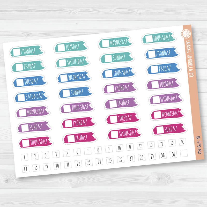 Hobonichi Cousin Brush Stroke Weekday Covers Planner Stickers | B-579