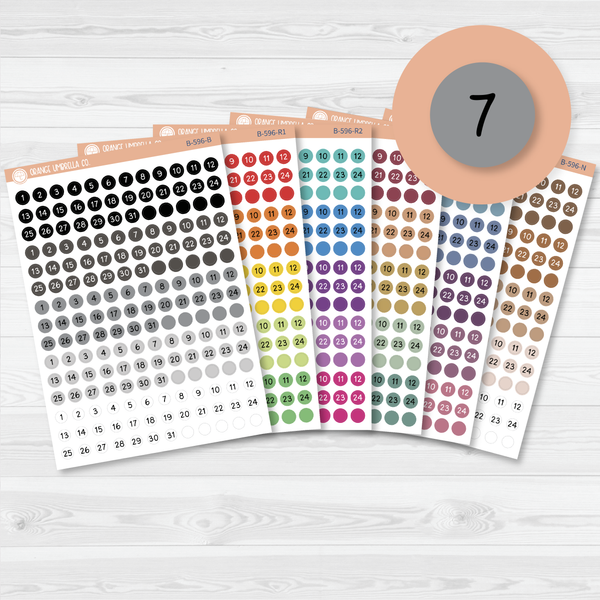 Tiny Date Dots - 5 Months Planner Stickers | Circle F16 Script | B-596
