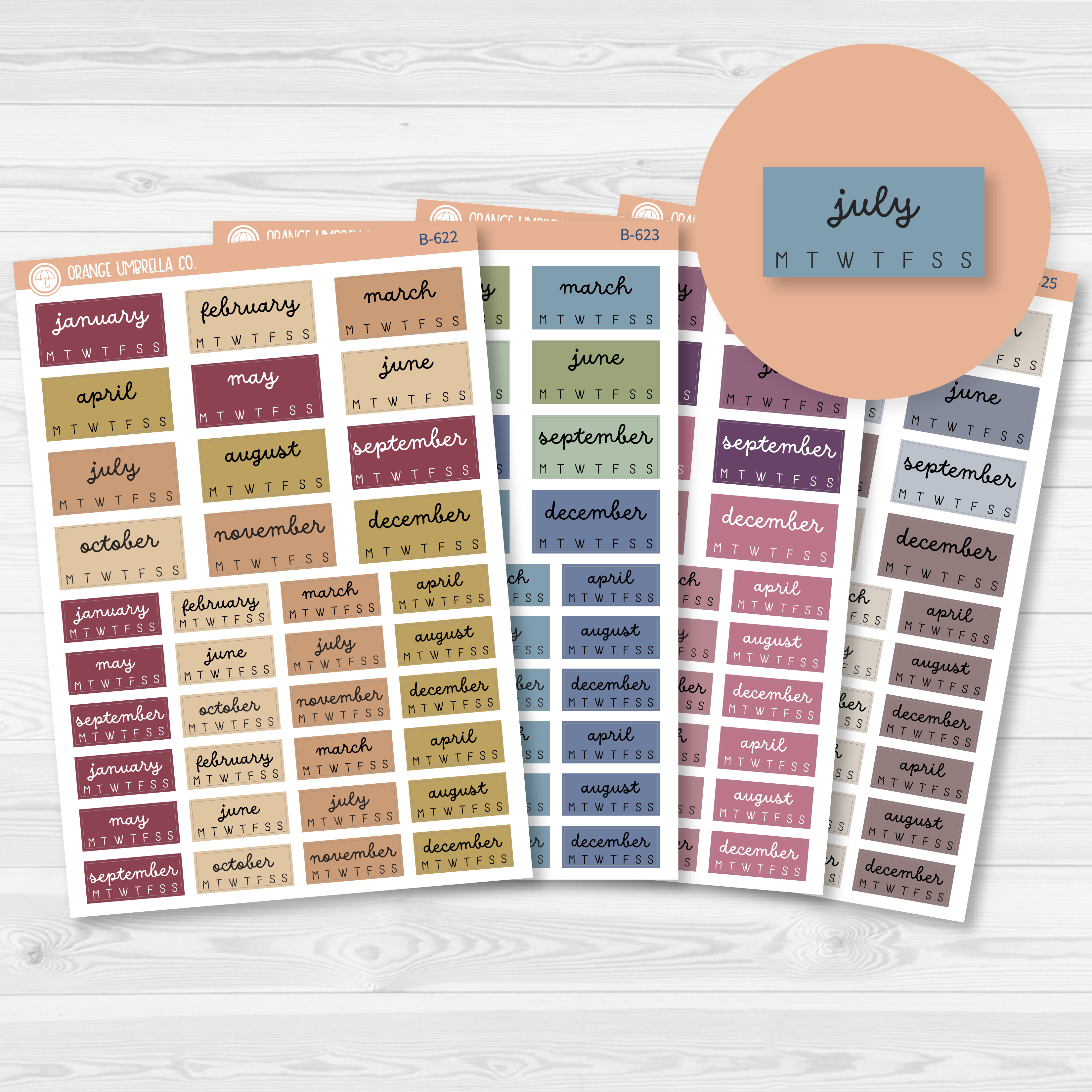 A5 Year at a Glance Planner Stickers - Hobonichi Cousin | F16 Muted | B-622-B-625